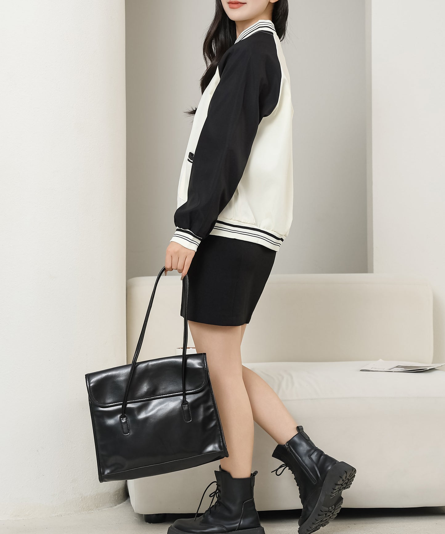 配色 ライン アメリカン ベースボール ブルゾン