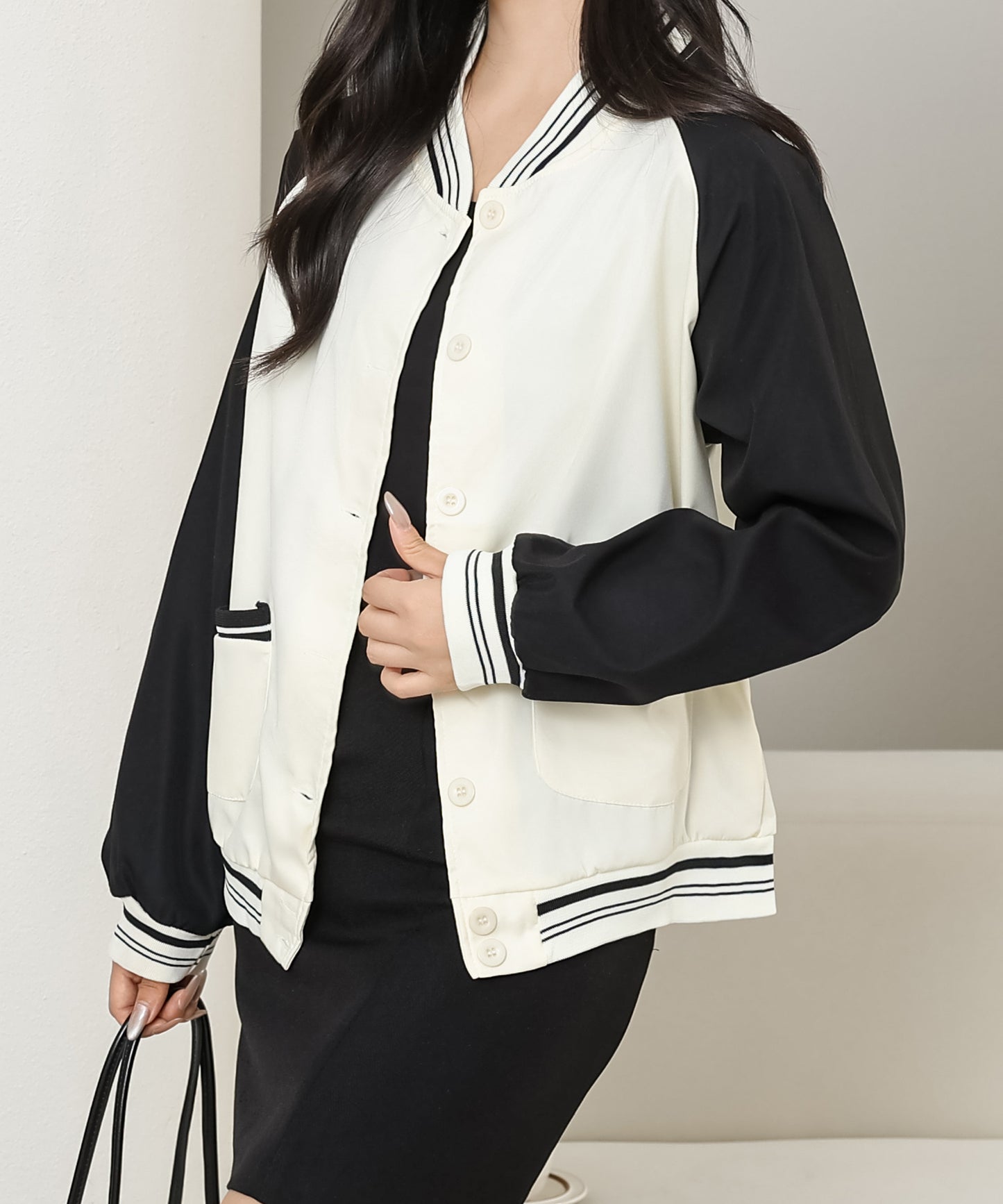 配色 ライン アメリカン ベースボール ブルゾン