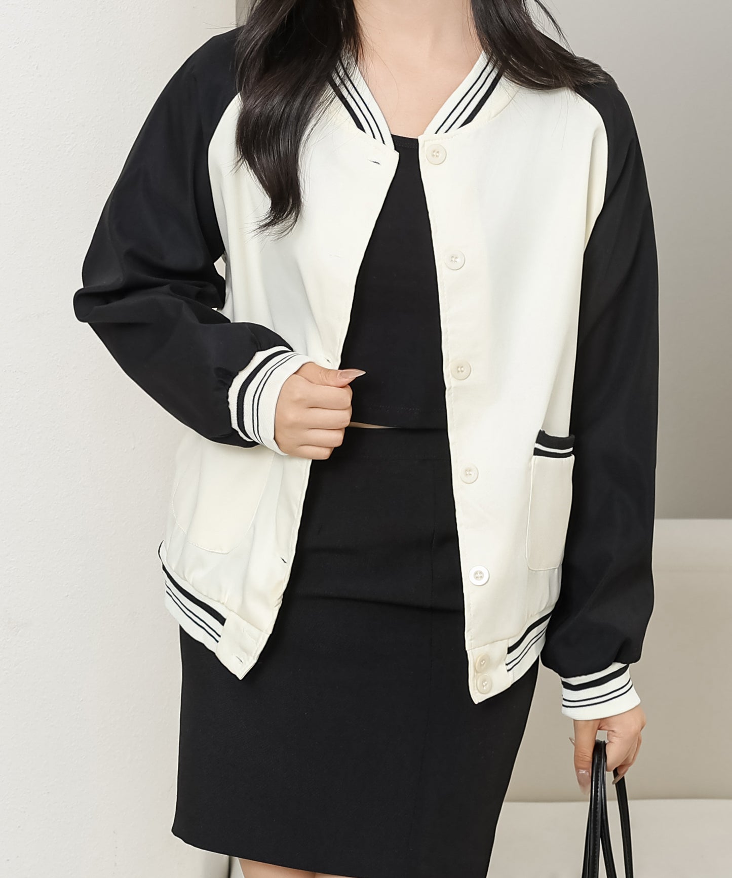 配色 ライン アメリカン ベースボール ブルゾン