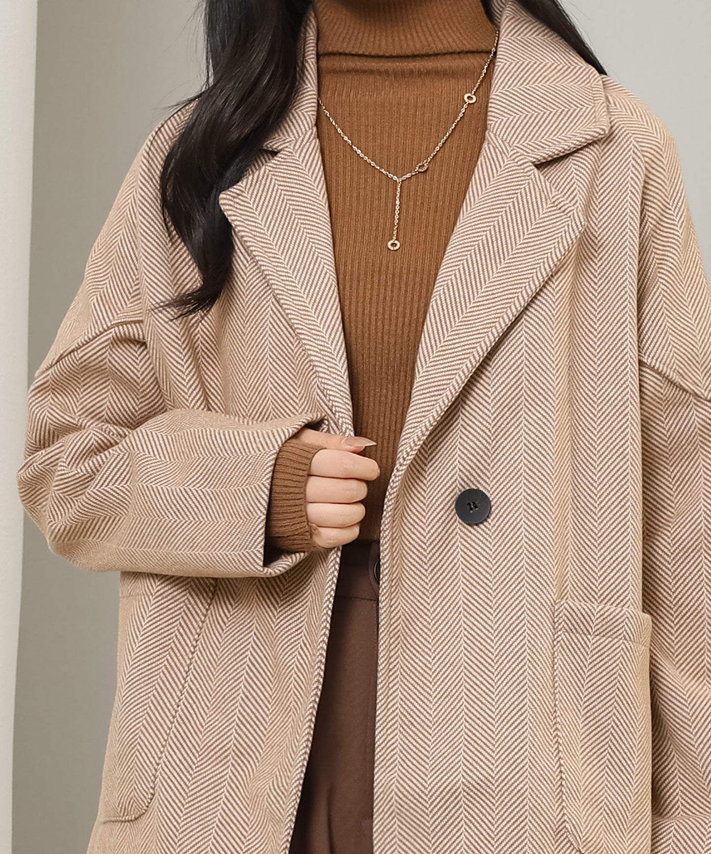 ヘリンボーン柄 厚手 テーラード ミドル コート