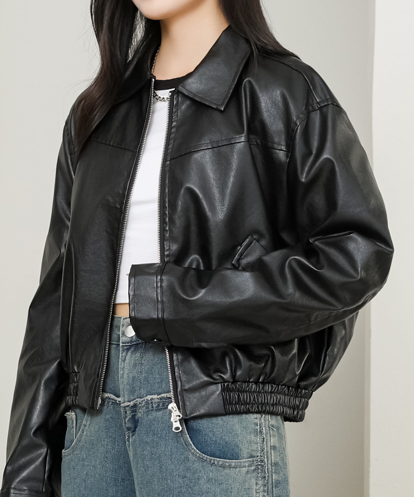 ダブルジップ コンパクト ステンカラー ストリート ブルゾン