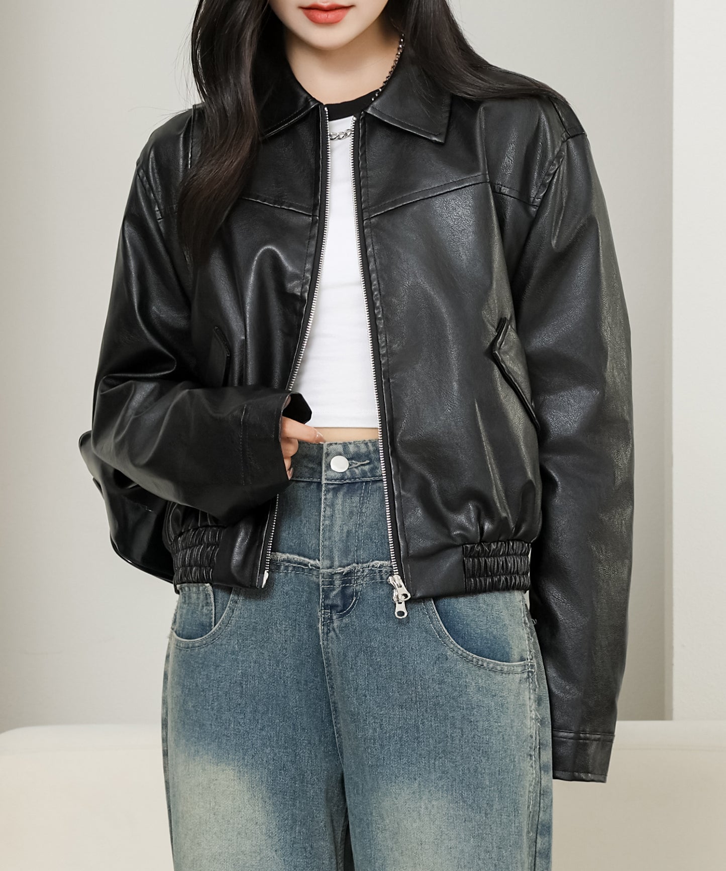 ダブルジップ コンパクト ステンカラー ストリート ブルゾン