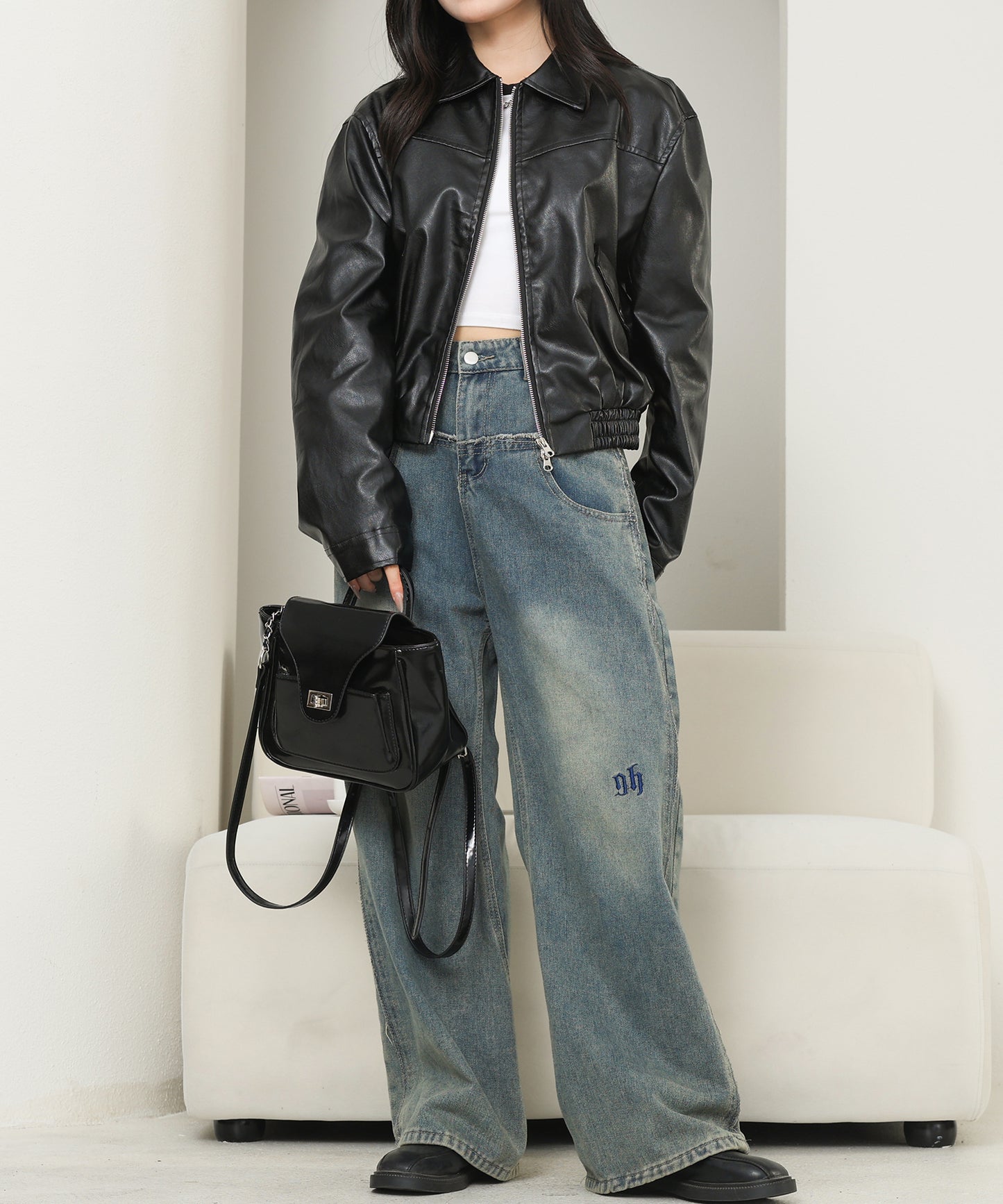 ダブルジップ コンパクト ステンカラー ストリート ブルゾン