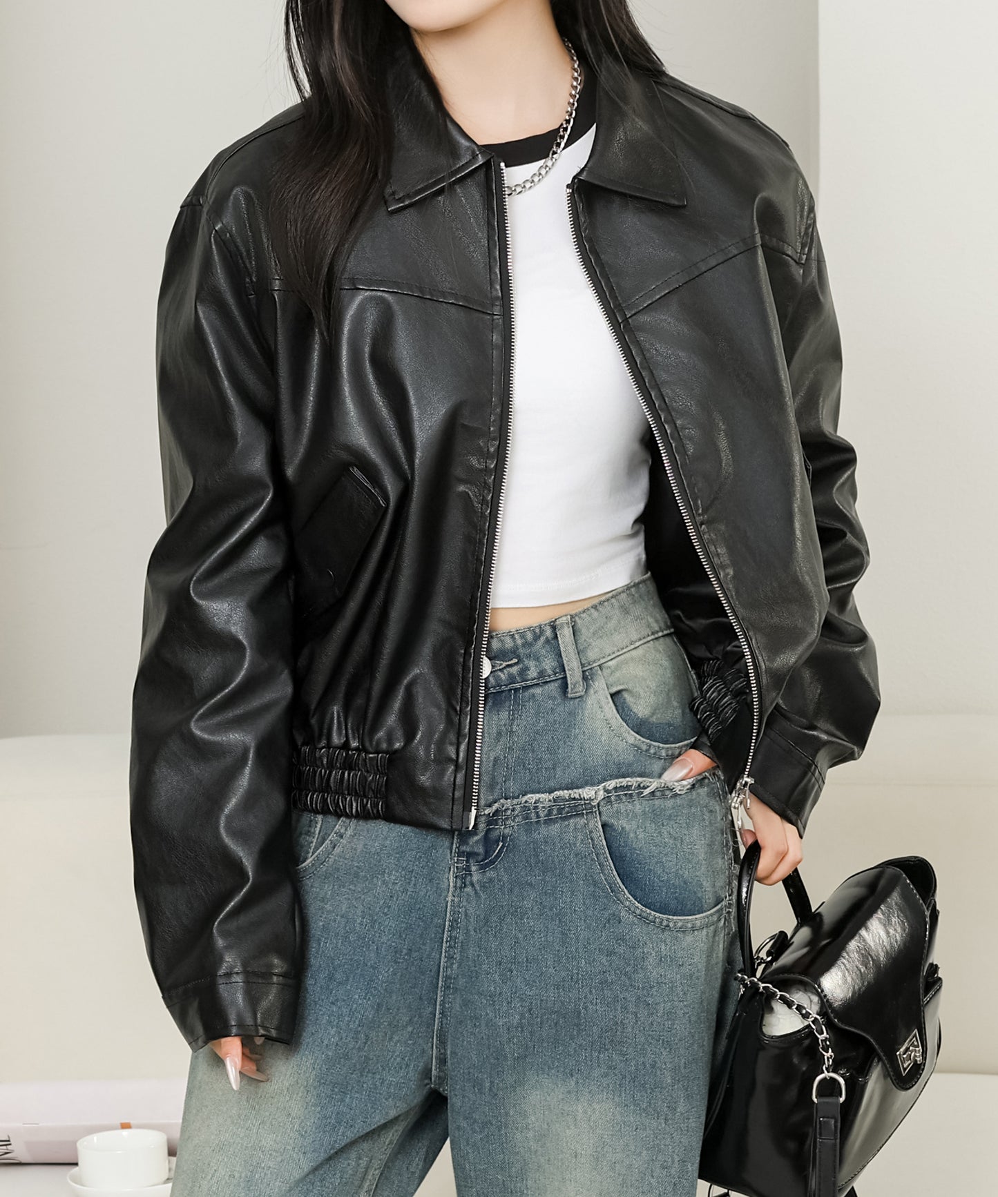 ダブルジップ コンパクト ステンカラー ストリート ブルゾン