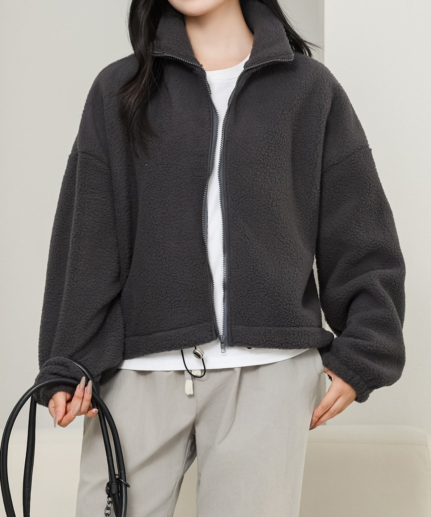 ボリューム袖 コンパクト ジップアップ ボア ブルゾン