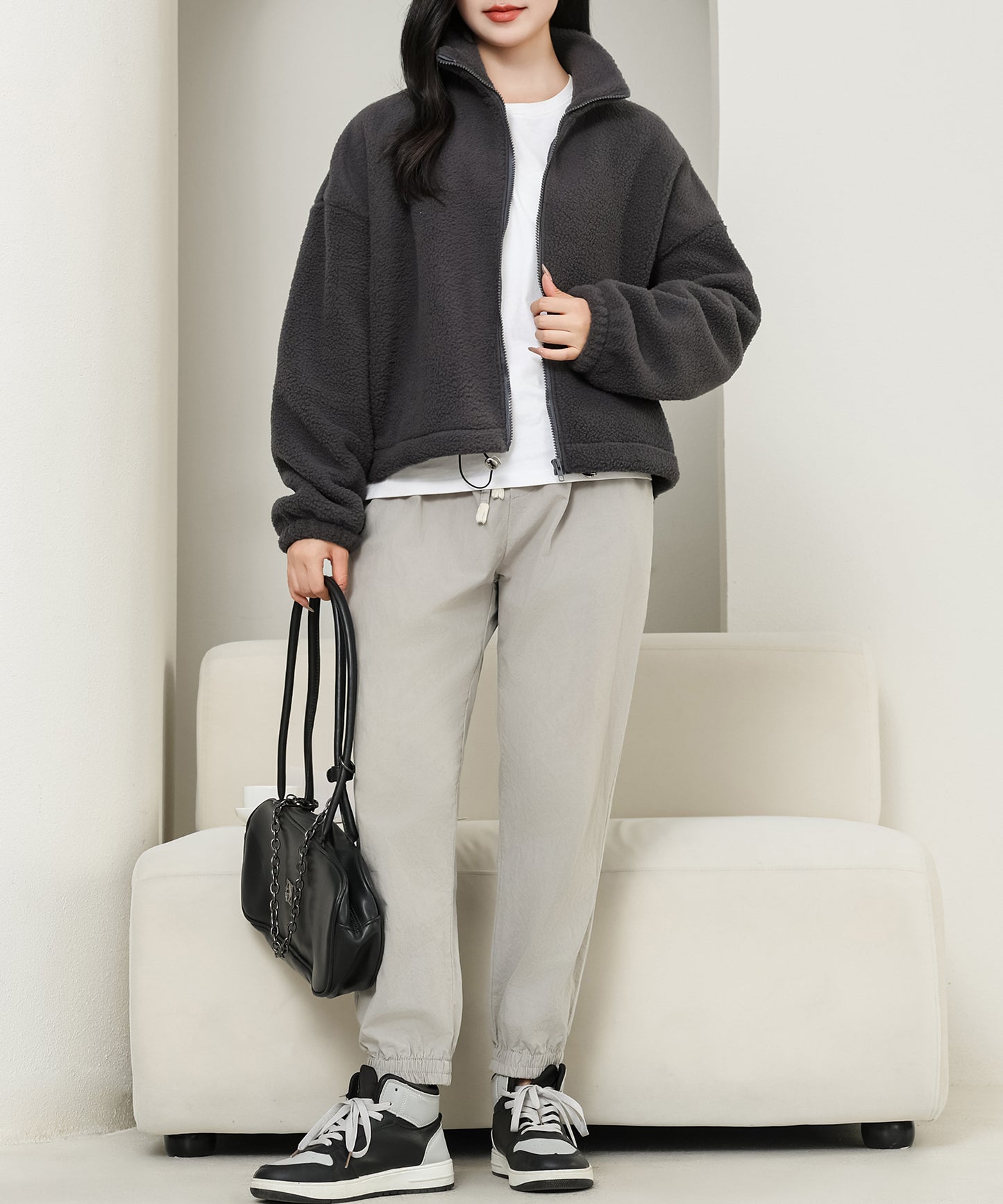 ボリューム袖 コンパクト ジップアップ ボア ブルゾン