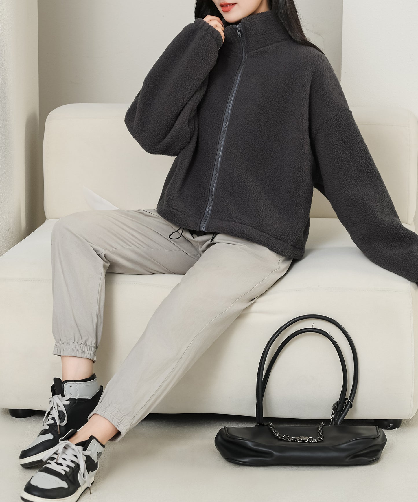 ボリューム袖 コンパクト ジップアップ ボア ブルゾン