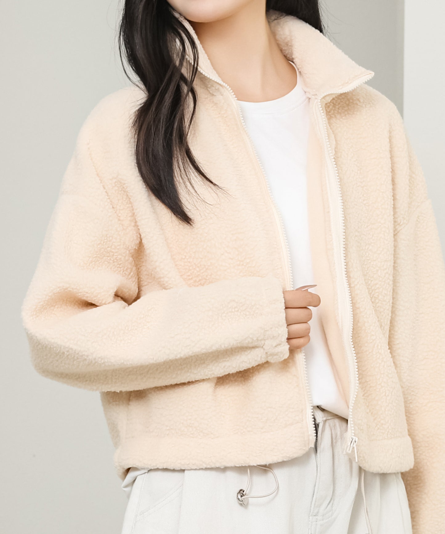 ボリューム袖 コンパクト ジップアップ ボア ブルゾン