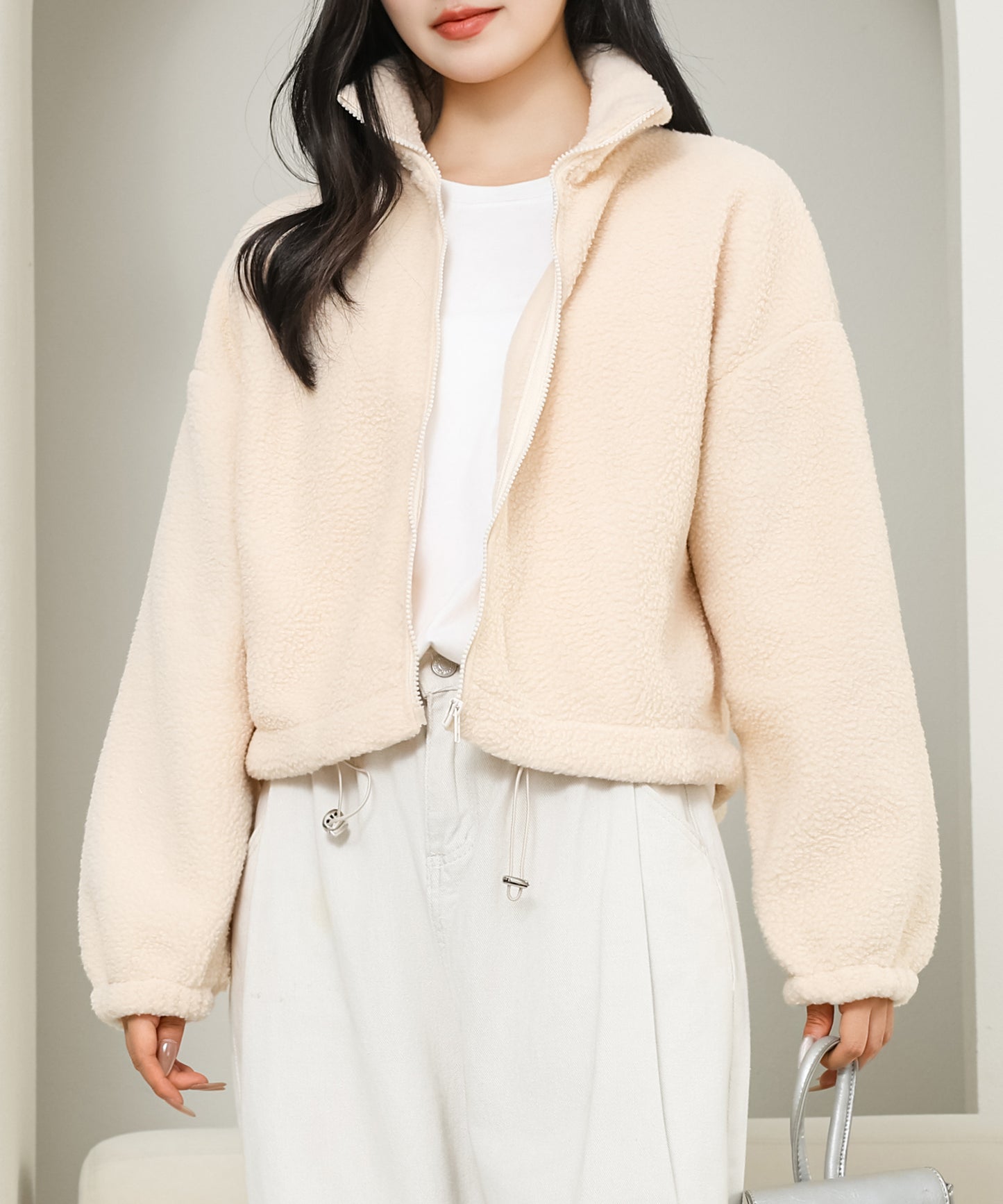 ボリューム袖 コンパクト ジップアップ ボア ブルゾン