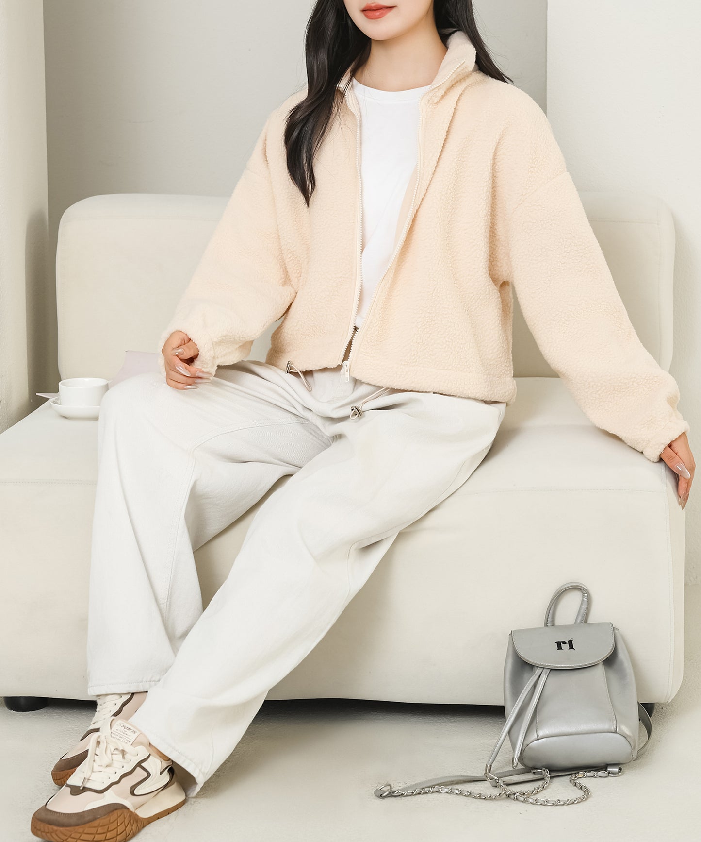 ボリューム袖 コンパクト ジップアップ ボア ブルゾン