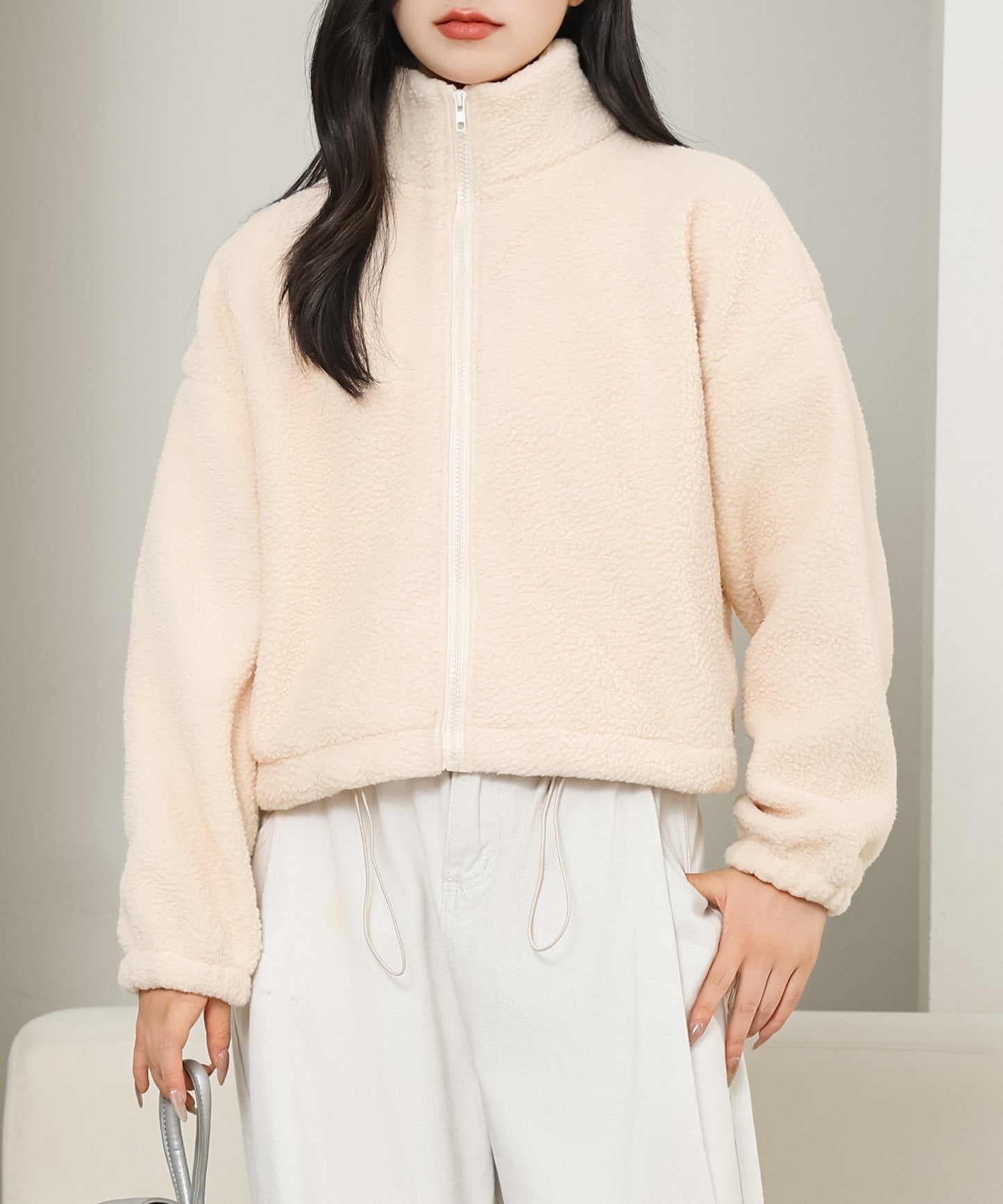 ボリューム袖 コンパクト ジップアップ ボア ブルゾン