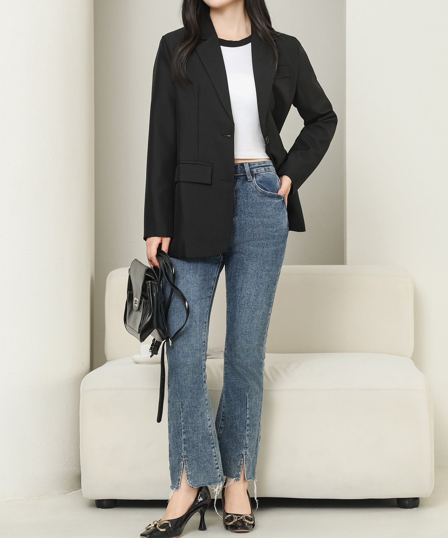 バックボタン付き ベーシック ミドル テーラード ジャケット