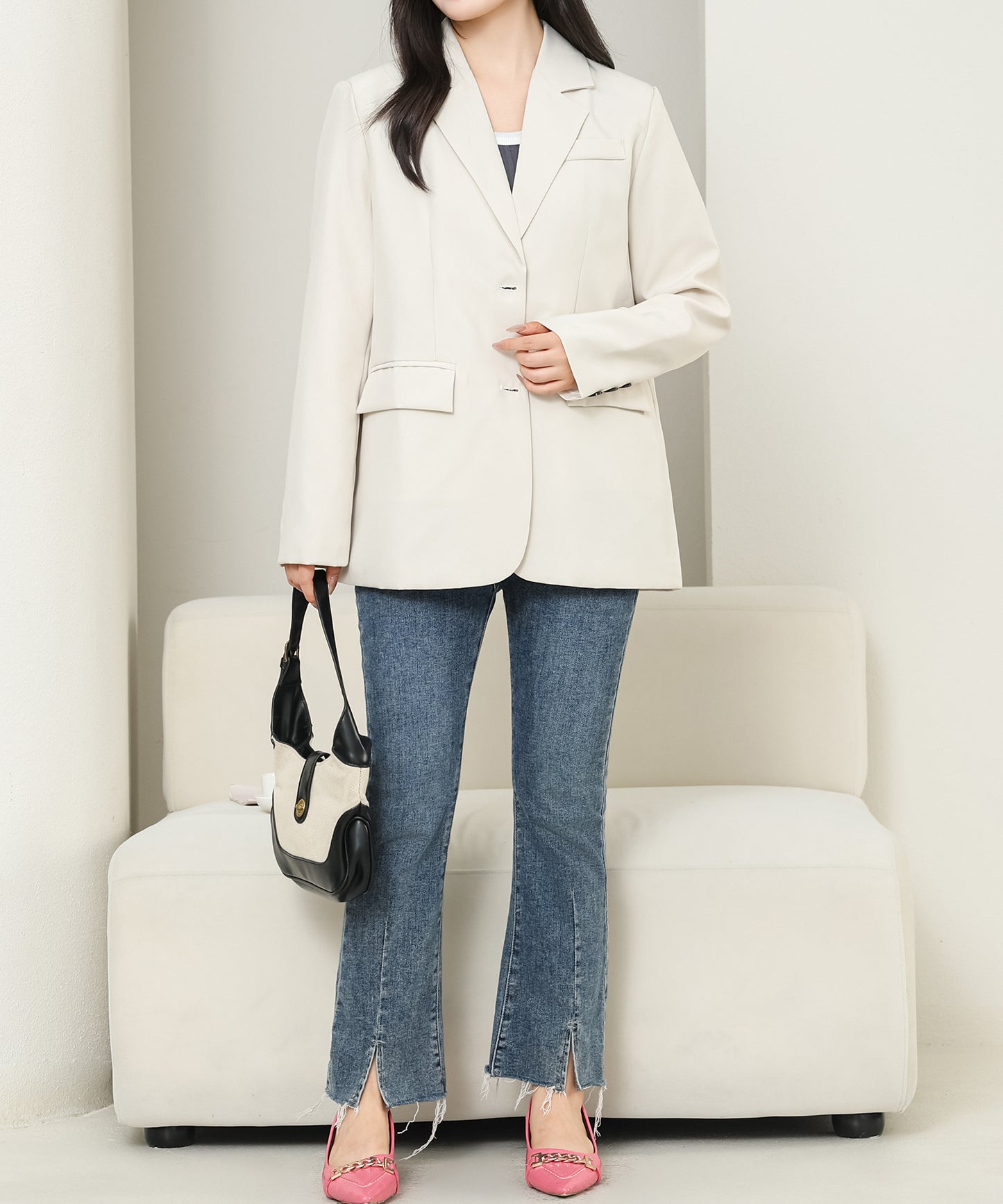 バックボタン付き ベーシック ミドル テーラード ジャケット