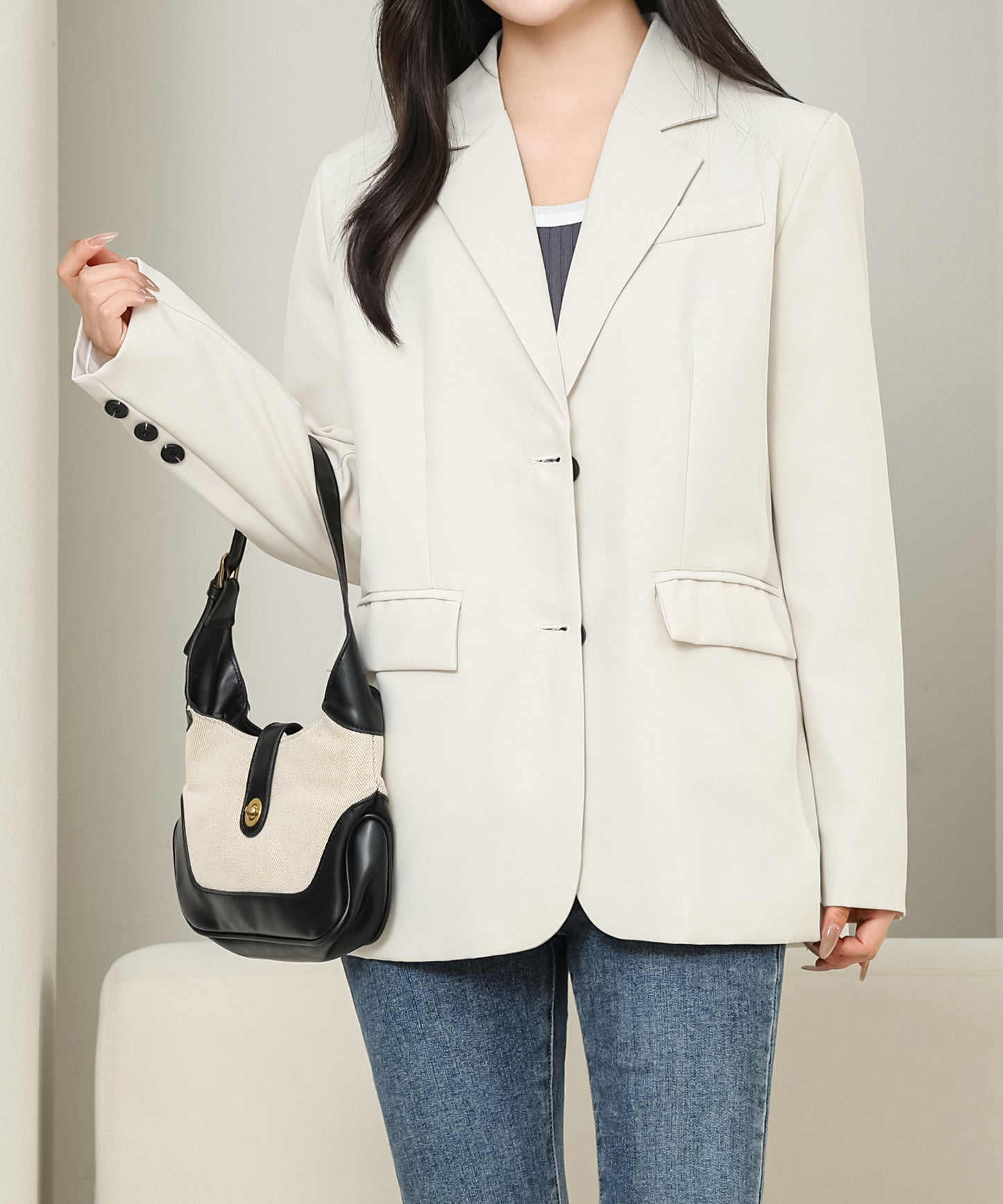 バックボタン付き ベーシック ミドル テーラード ジャケット