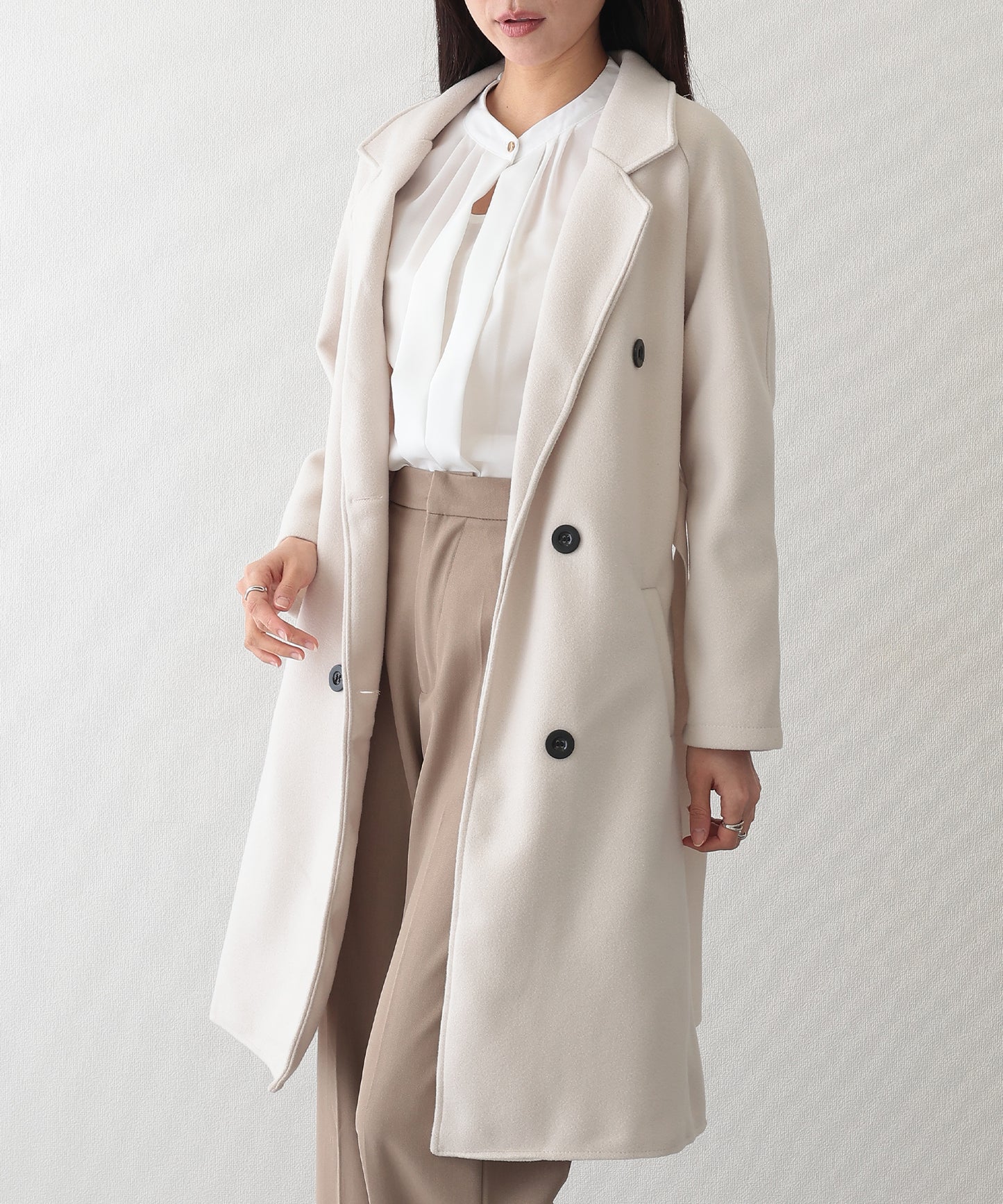 ウールライク テーラード ベルト付き ロング コート