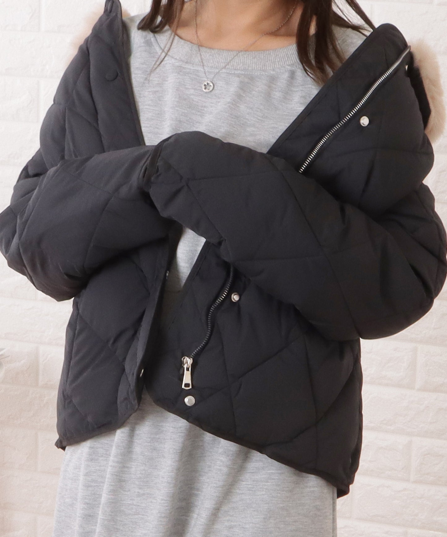 ファーカラー中綿キルティングジャケット