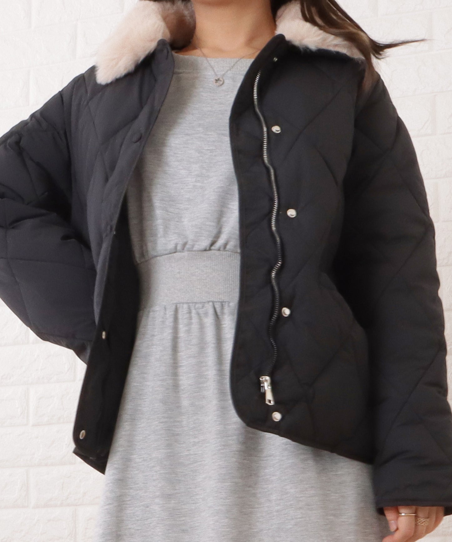 ファーカラー中綿キルティングジャケット