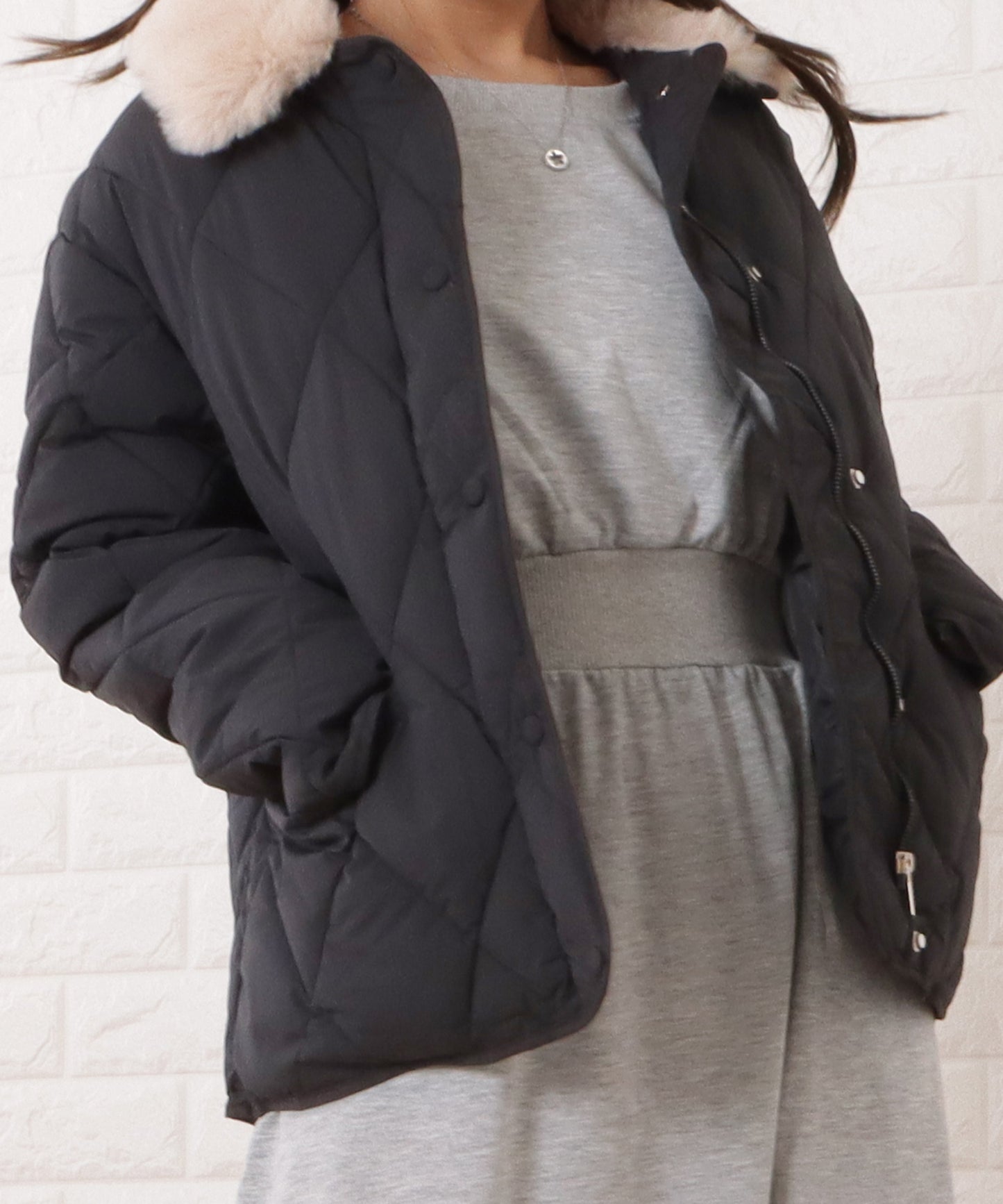 ファーカラー中綿キルティングジャケット