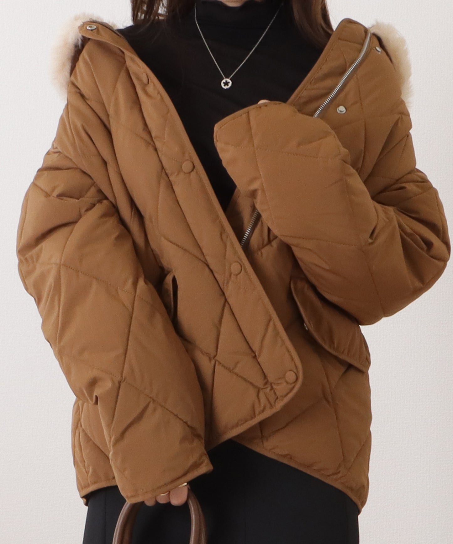 ファーカラー中綿キルティングジャケット