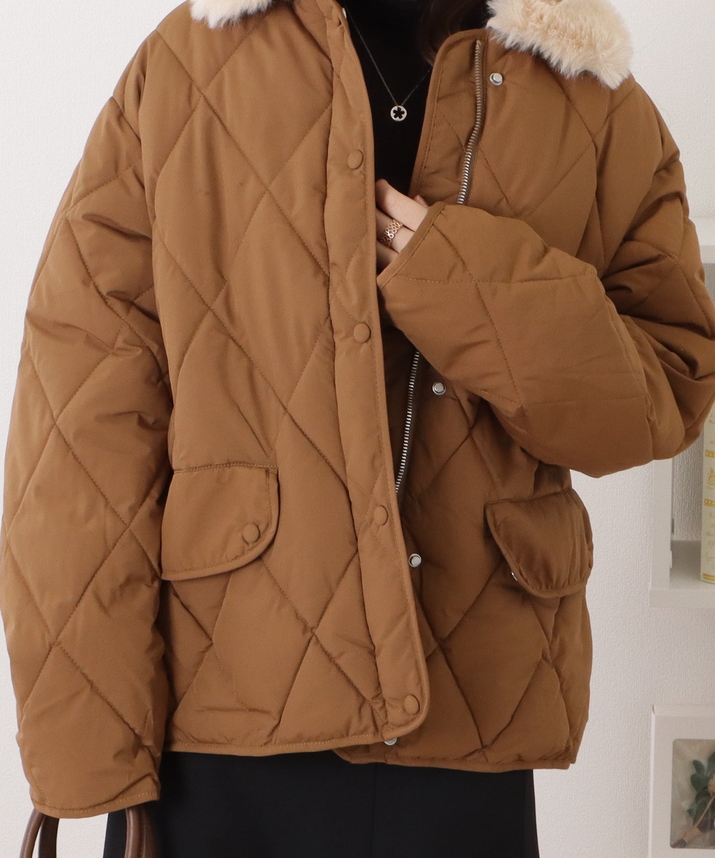 ファーカラー中綿キルティングジャケット