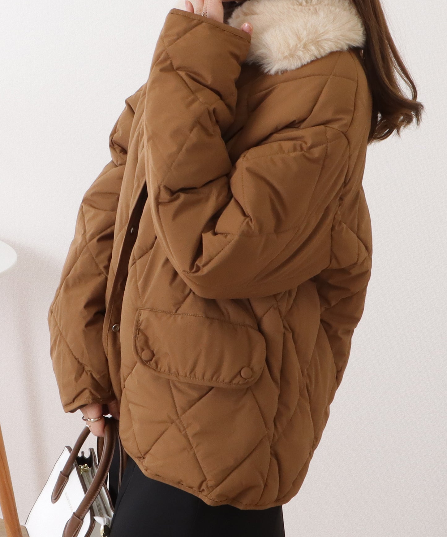 ファーカラー中綿キルティングジャケット