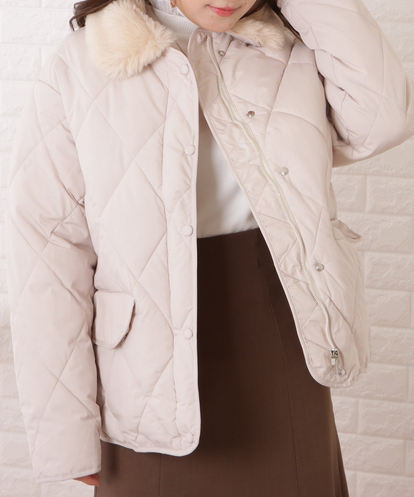 ファーカラー中綿キルティングジャケット