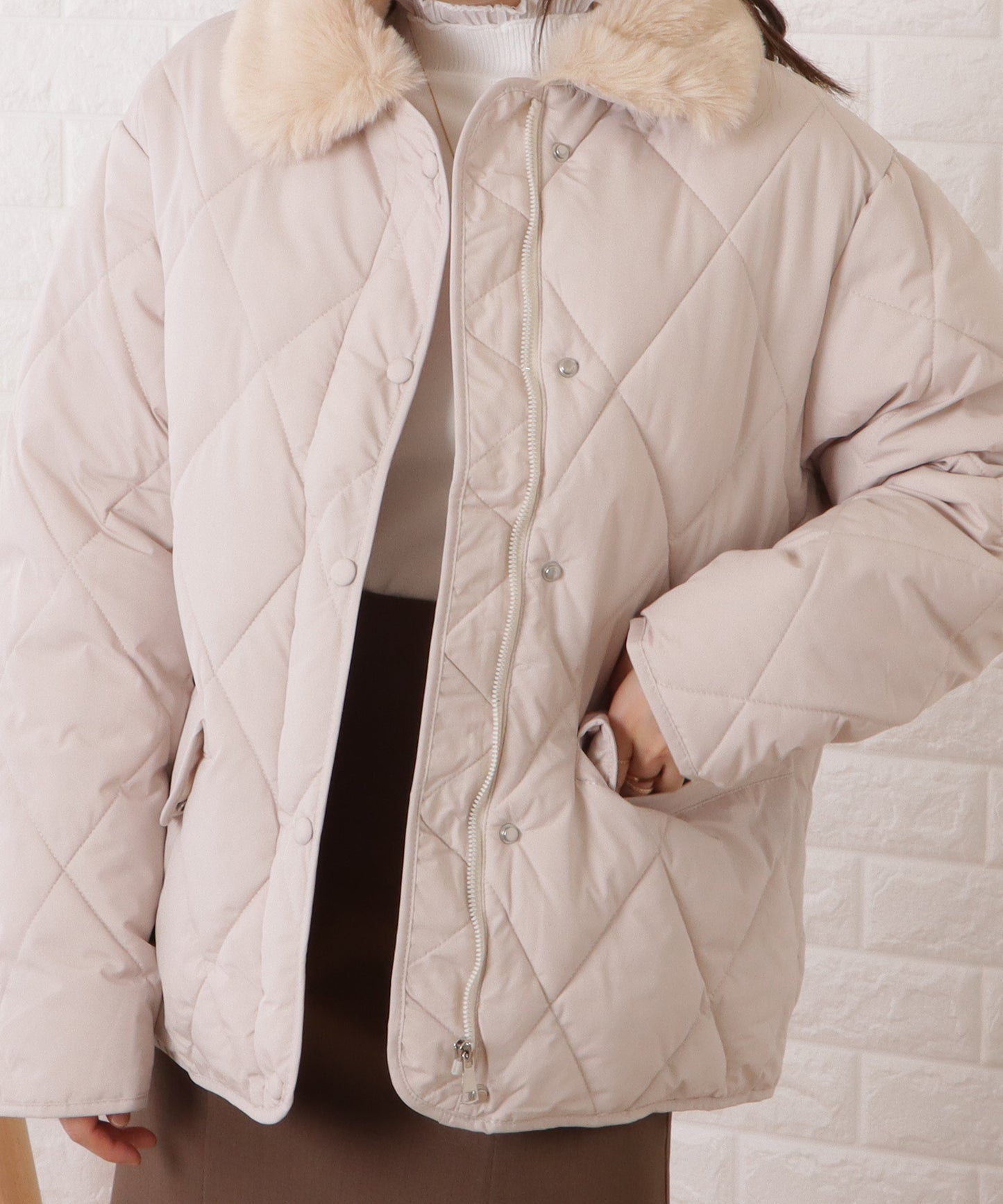 ファーカラー中綿キルティングジャケット