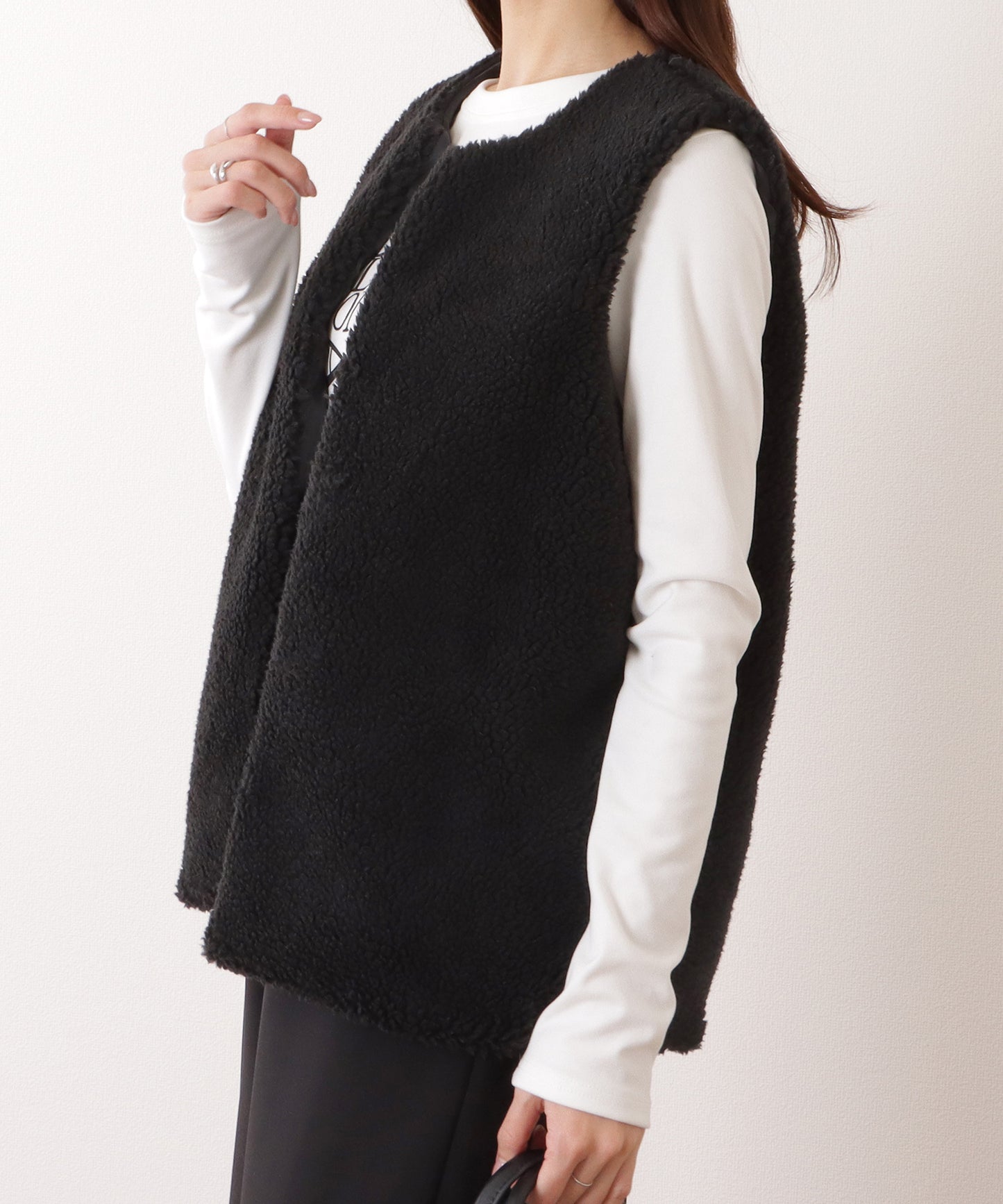 シープ風 ロング ファー ワイド ベスト