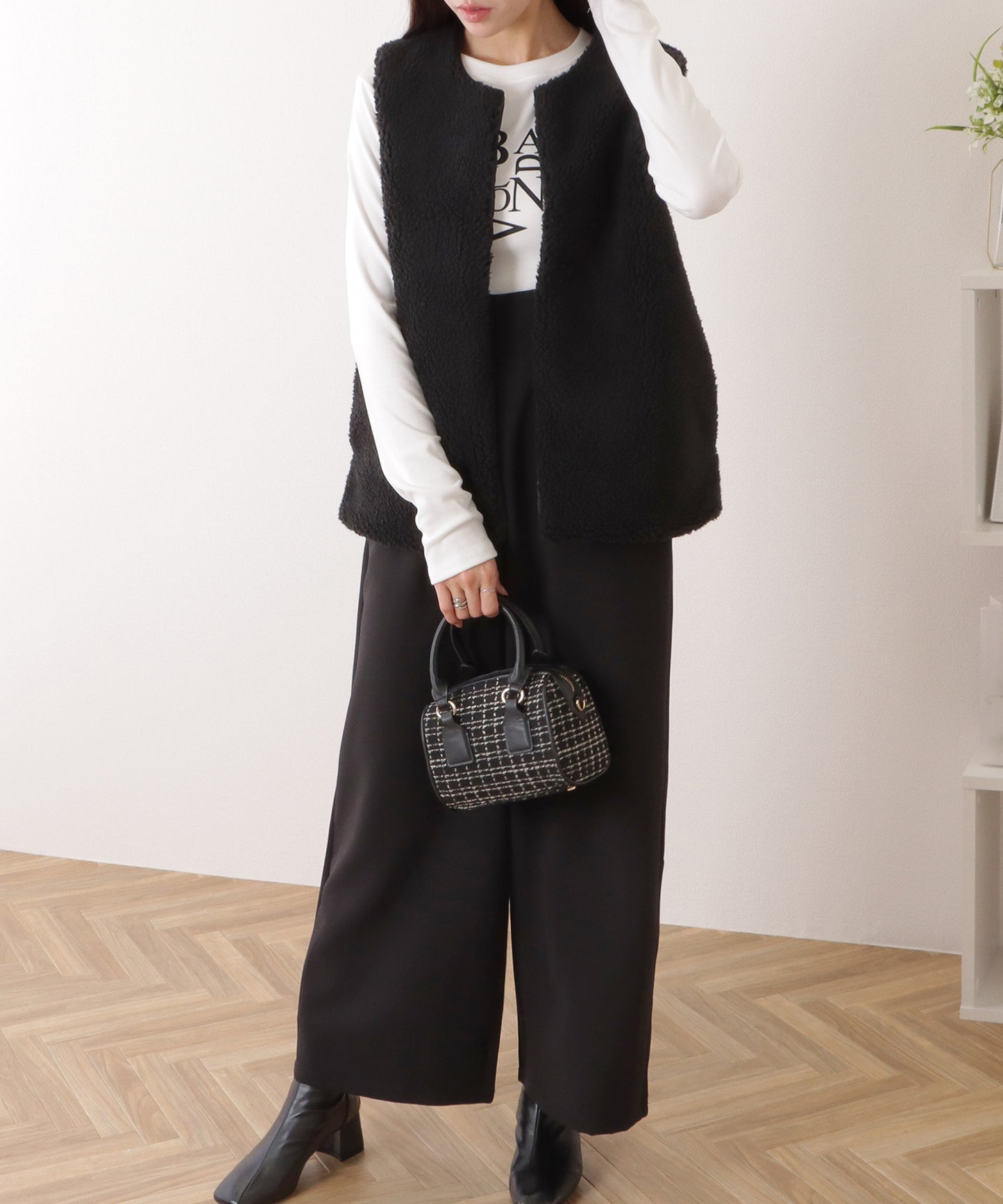 シープ風 ロング ファー ワイド ベスト