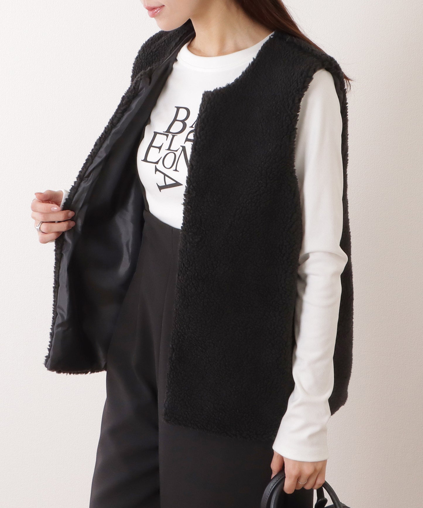 シープ風 ロング ファー ワイド ベスト