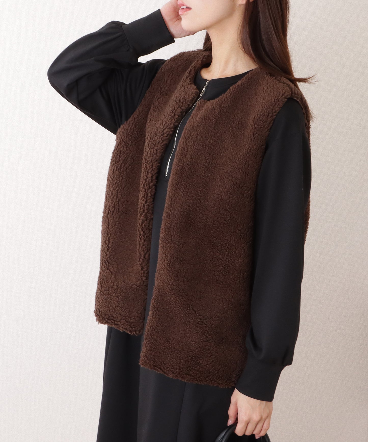 シープ風 ロング ファー ワイド ベスト