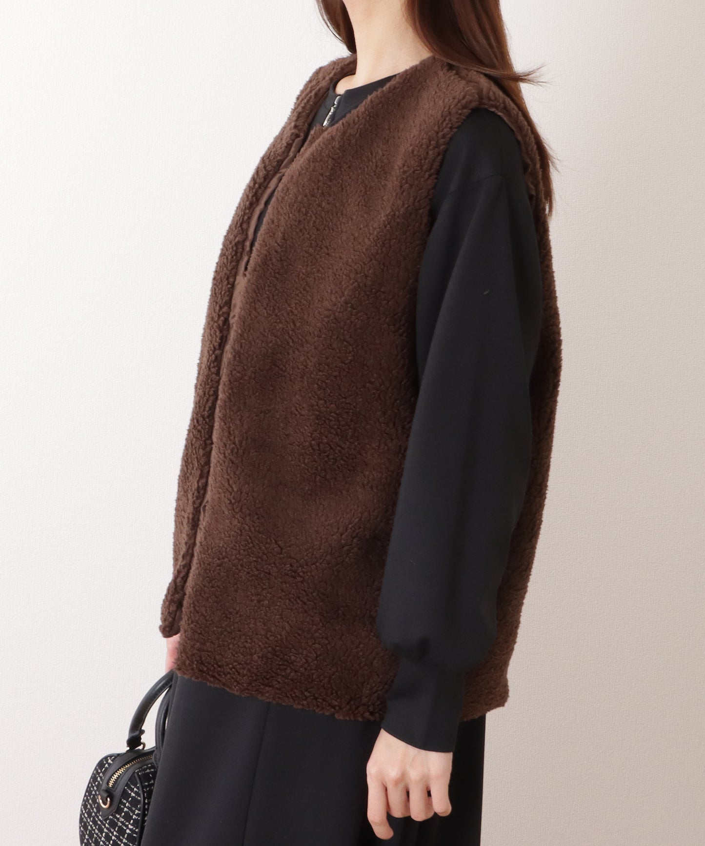 シープ風 ロング ファー ワイド ベスト