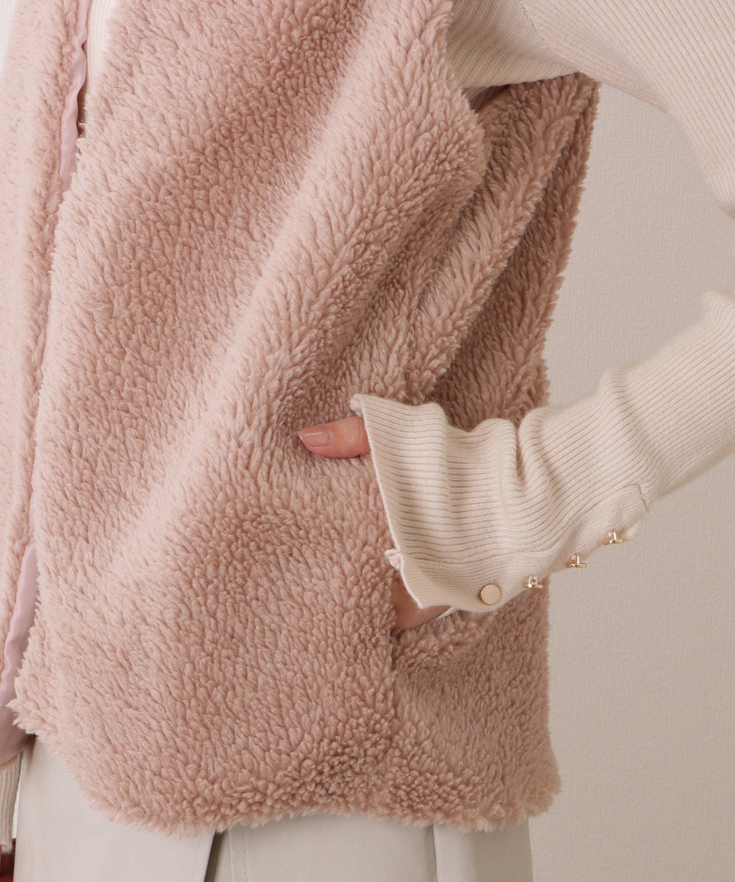 シープ風 ロング ファー ワイド ベスト