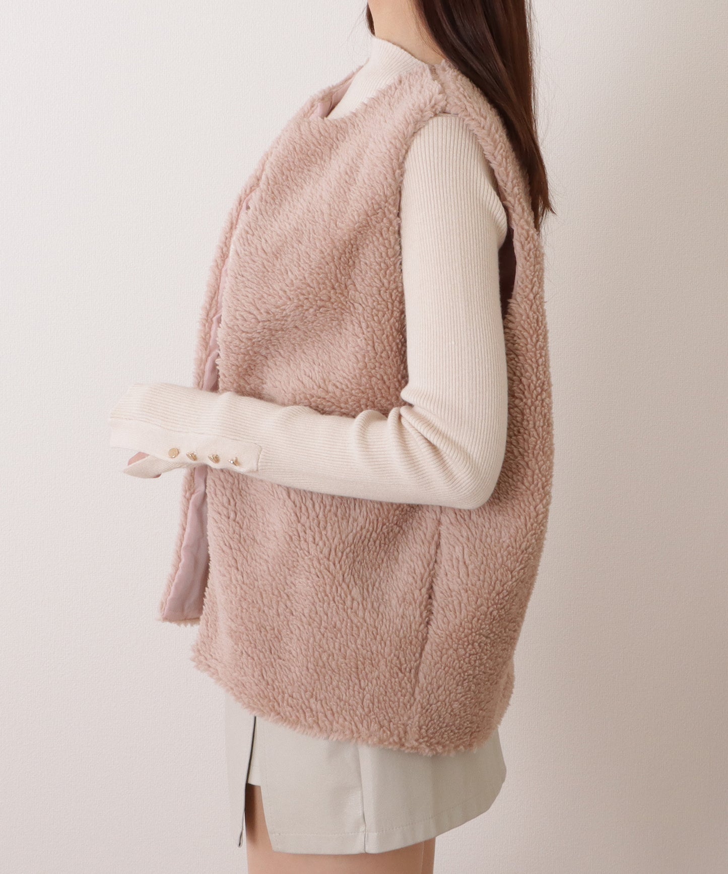シープ風 ロング ファー ワイド ベスト