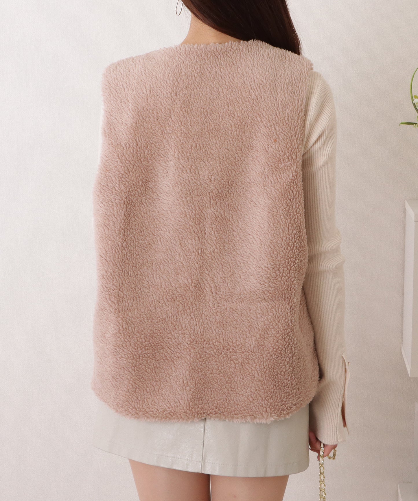 シープ風 ロング ファー ワイド ベスト