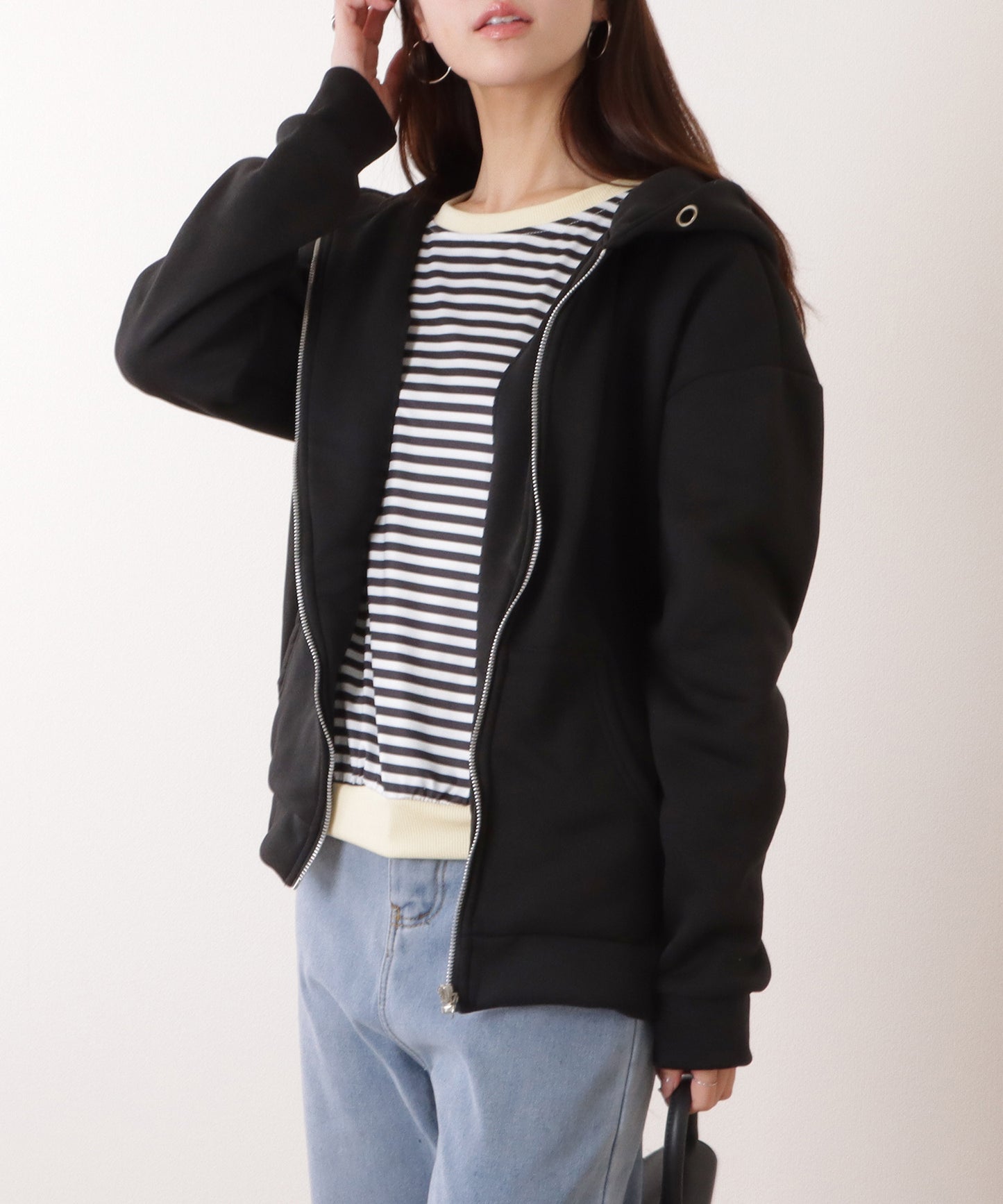 ビッグ シルエット ダンボール ジップアップ パーカー