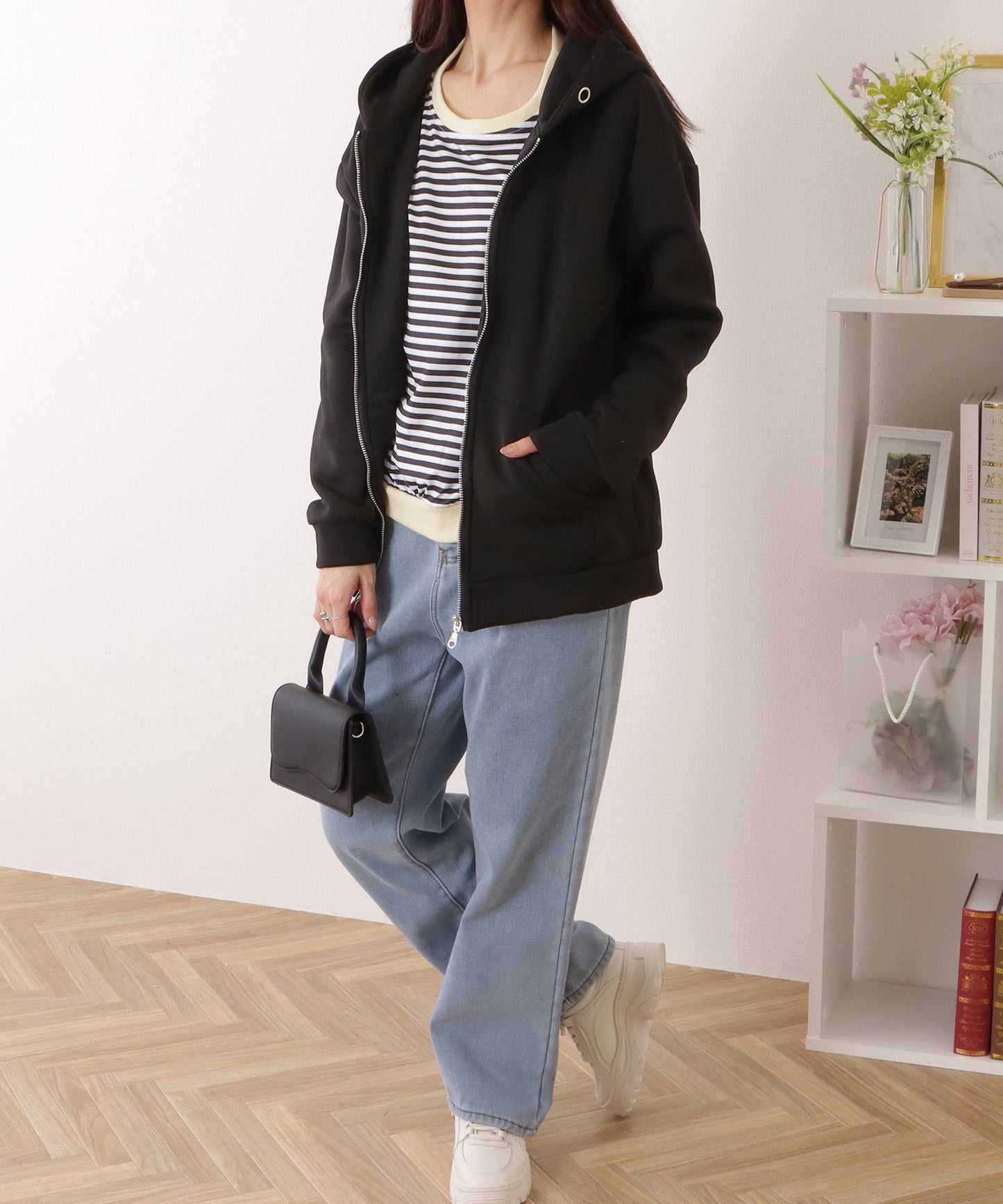 ビッグ シルエット ダンボール ジップアップ パーカー