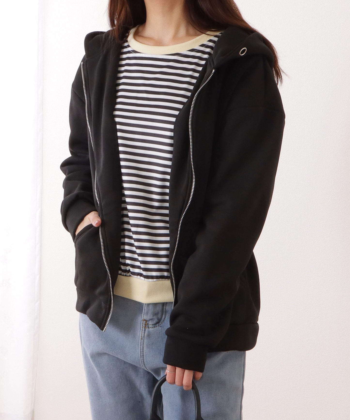 ビッグ シルエット ダンボール ジップアップ パーカー