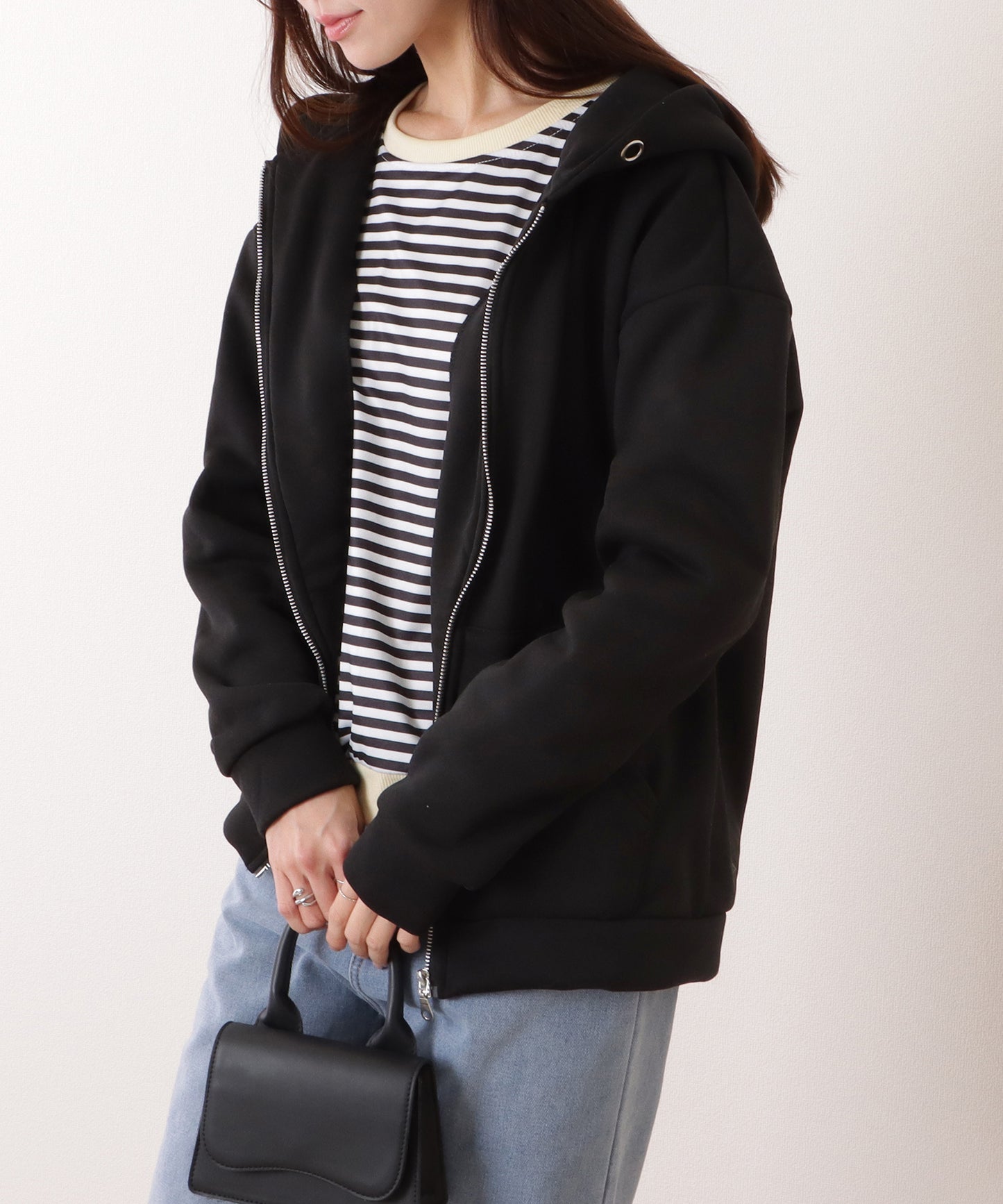 ビッグ シルエット ダンボール ジップアップ パーカー