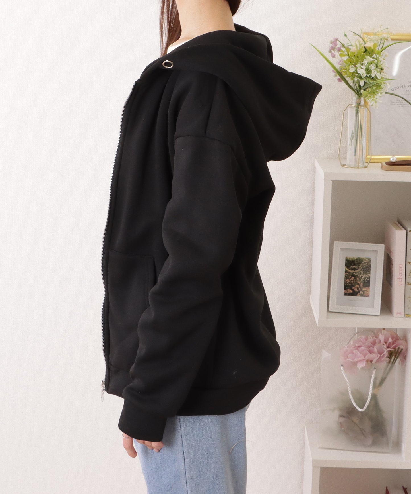 ビッグ シルエット ダンボール ジップアップ パーカー