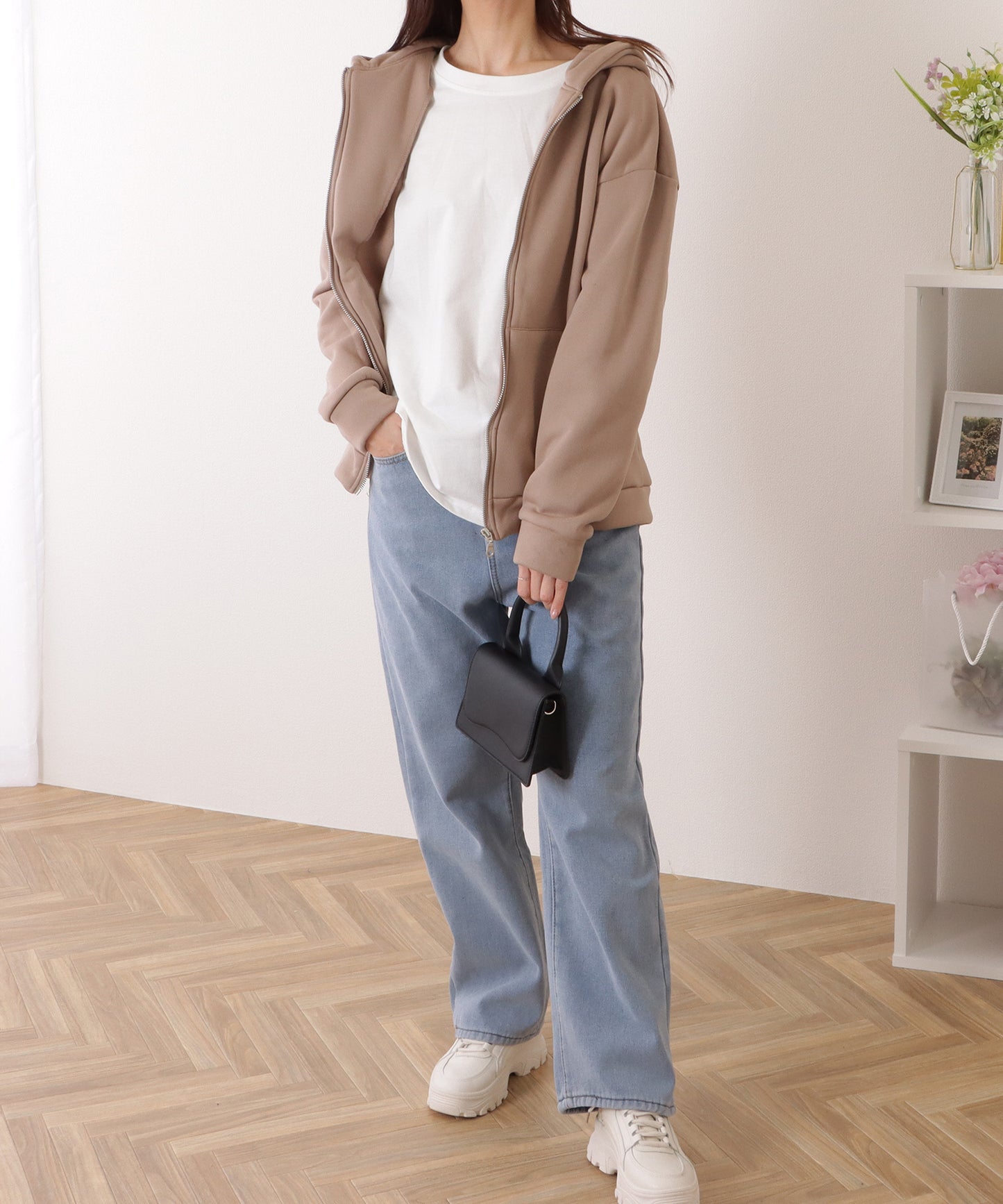 ビッグ シルエット ダンボール ジップアップ パーカー