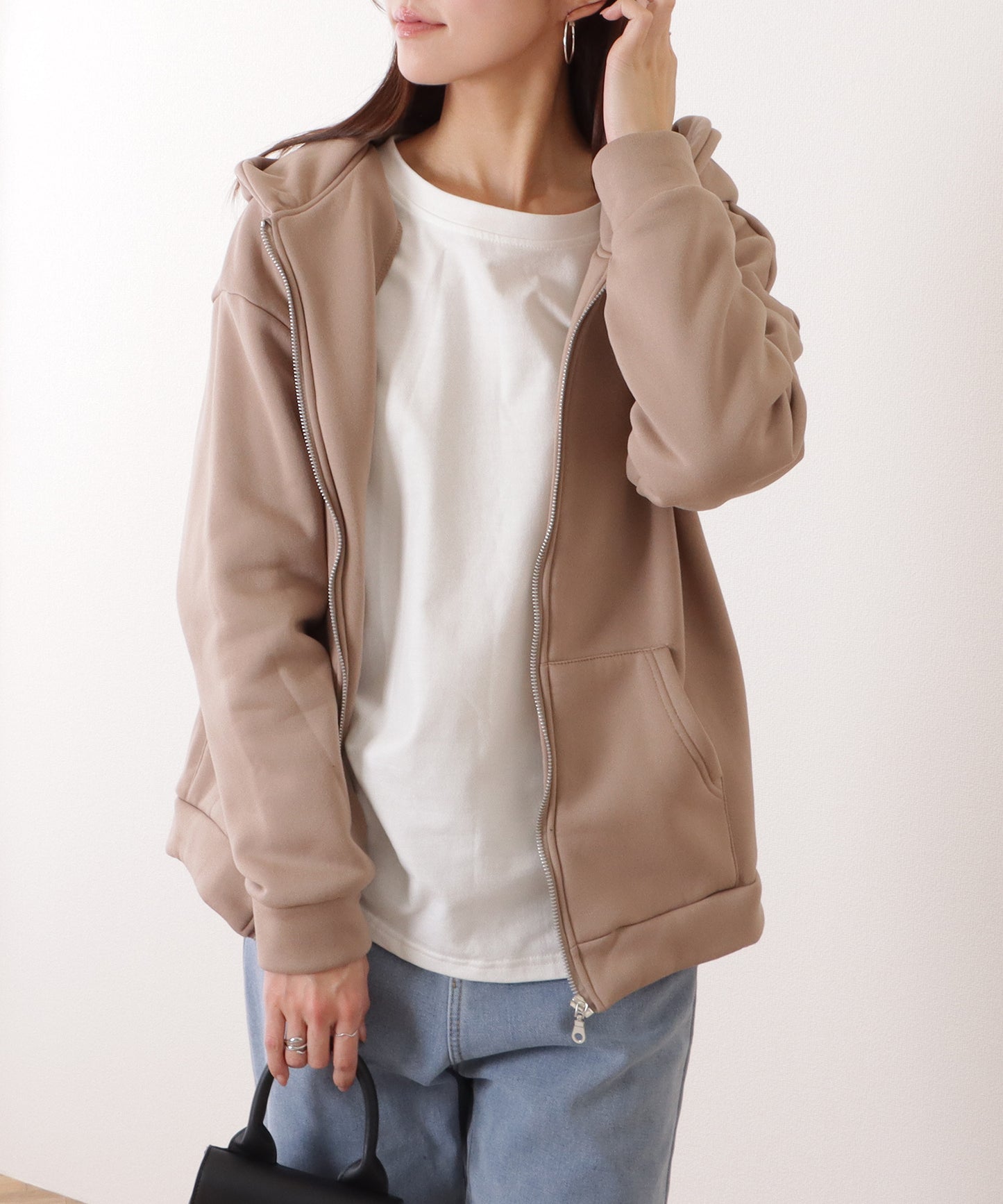 ビッグ シルエット ダンボール ジップアップ パーカー