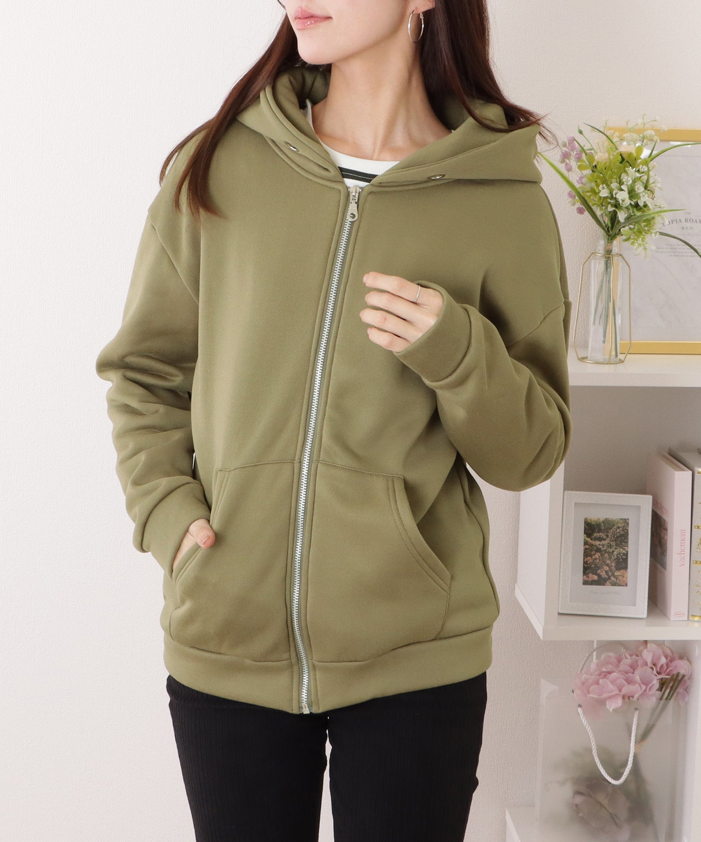 ビッグ シルエット ダンボール ジップアップ パーカー