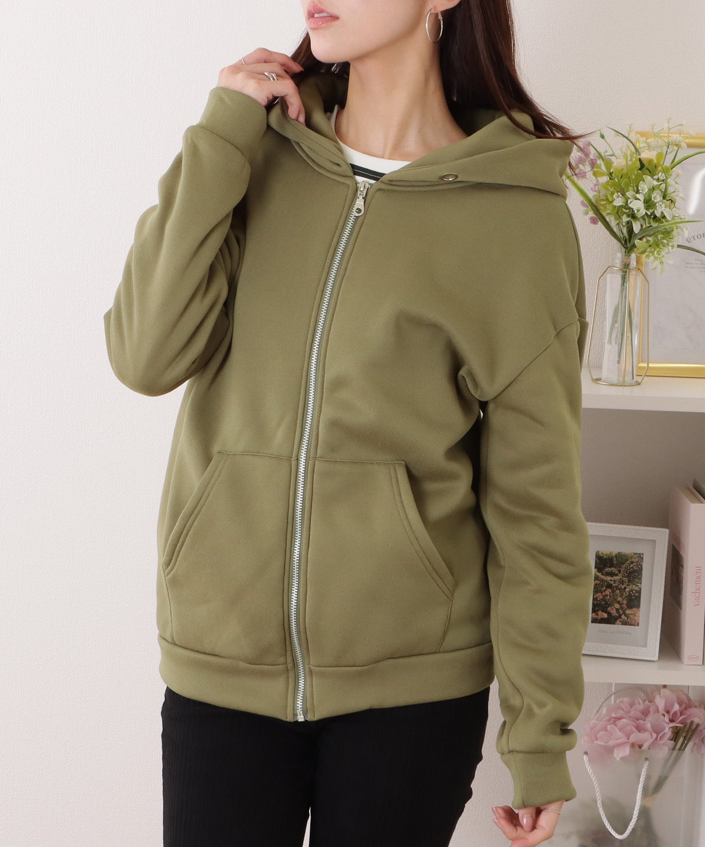 ビッグ シルエット ダンボール ジップアップ パーカー