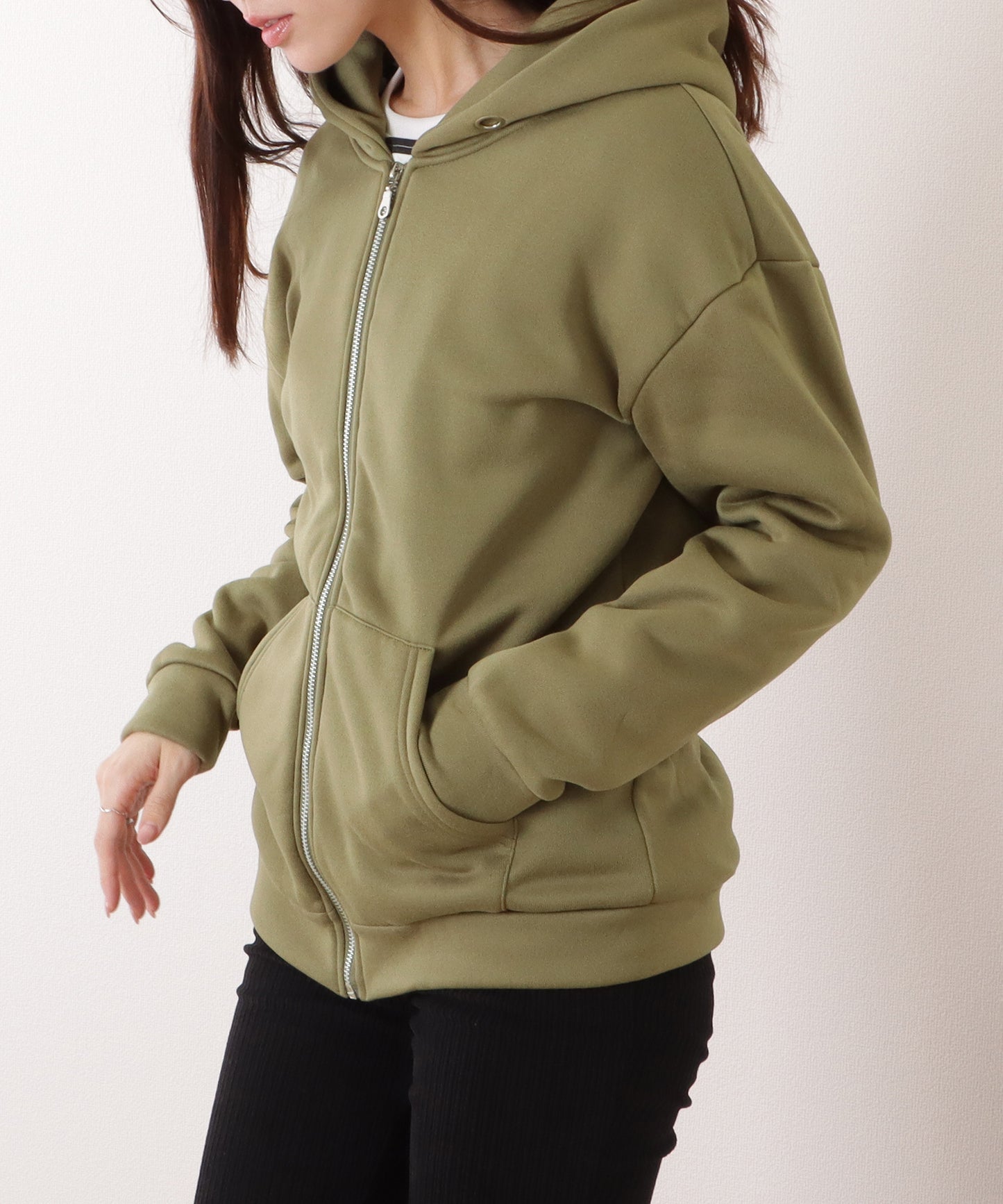 ビッグ シルエット ダンボール ジップアップ パーカー