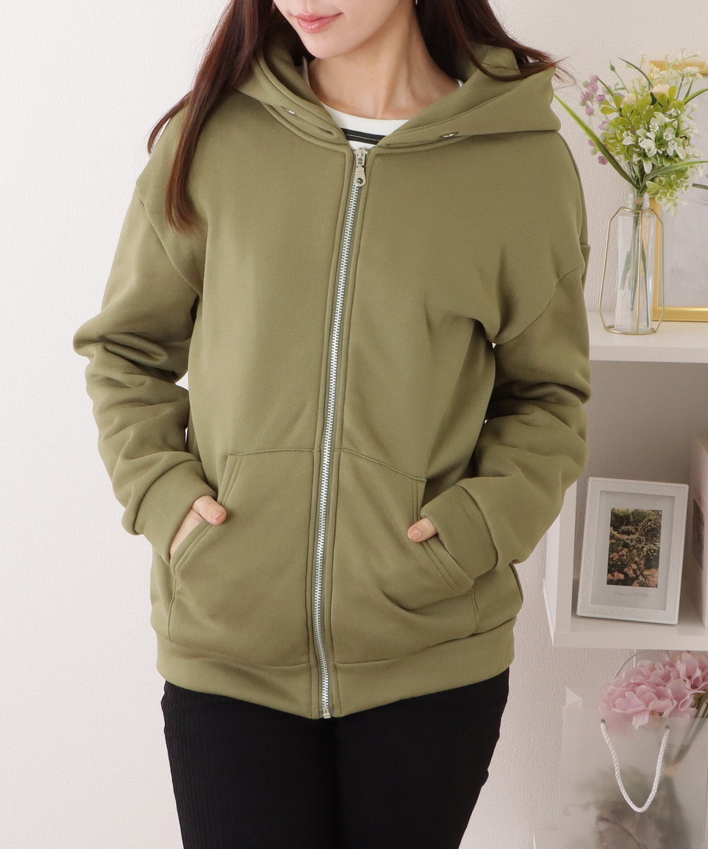 ビッグ シルエット ダンボール ジップアップ パーカー