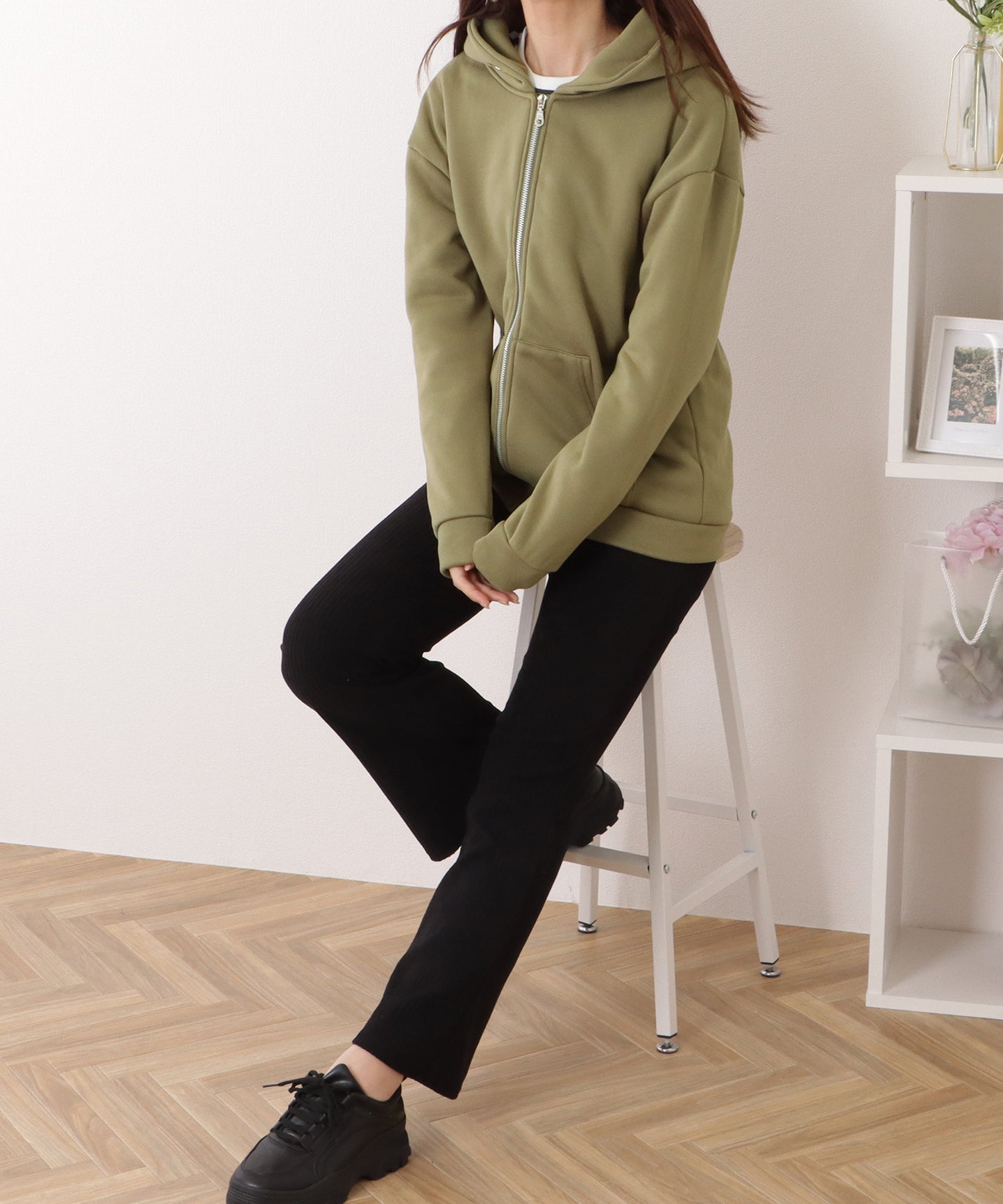 ビッグ シルエット ダンボール ジップアップ パーカー