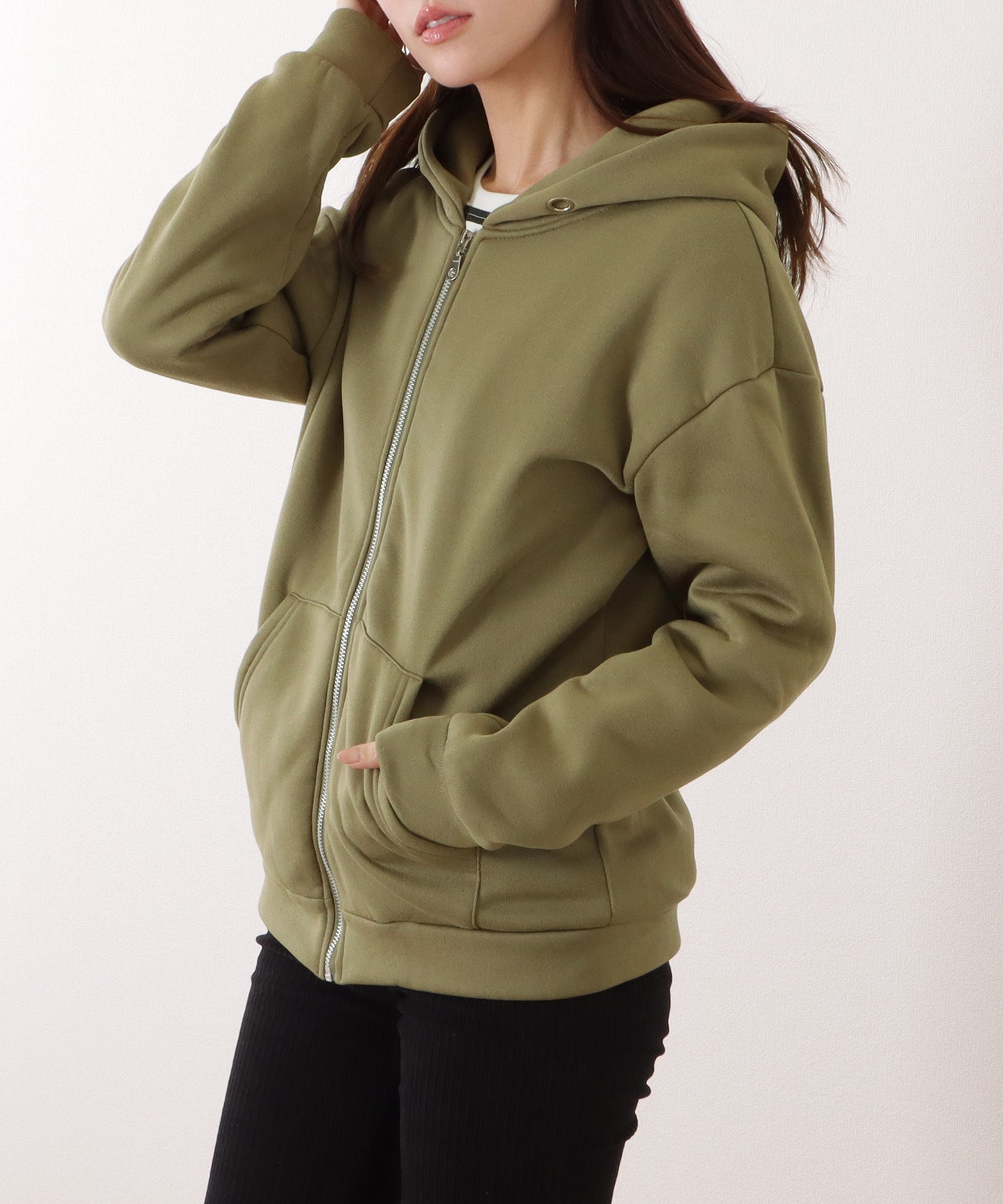 ビッグ シルエット ダンボール ジップアップ パーカー