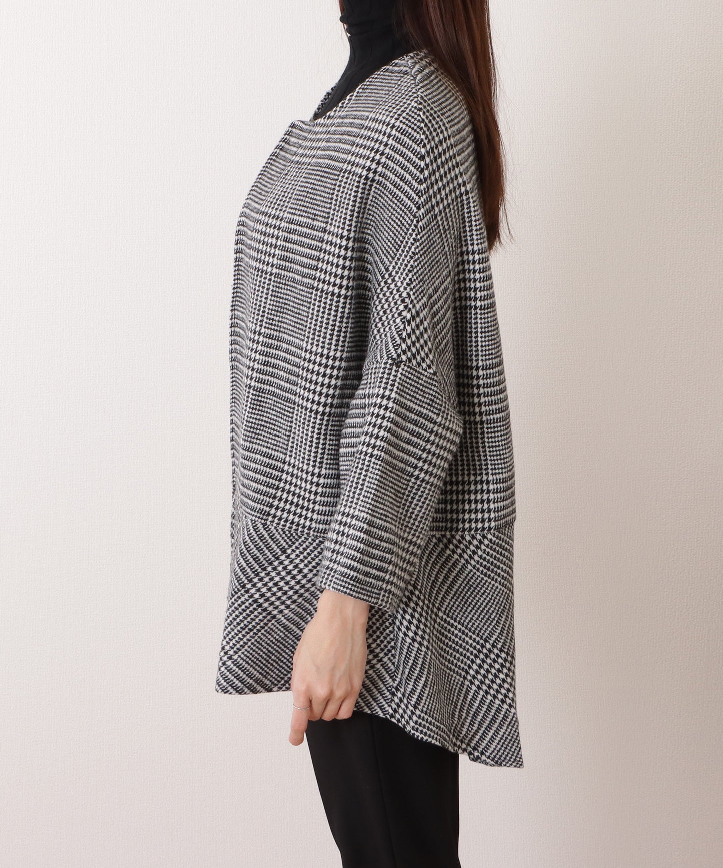 チェック柄 7分袖 ドルマン ポンチョ コート