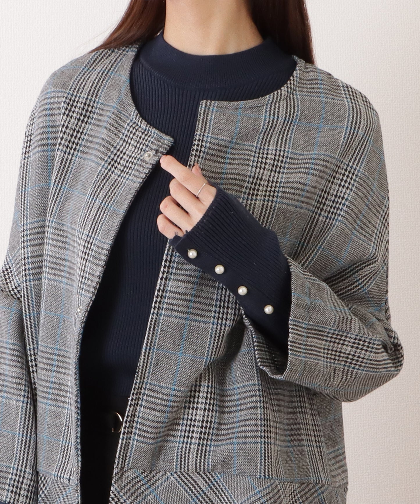 チェック柄 7分袖 ドルマン ポンチョ コート